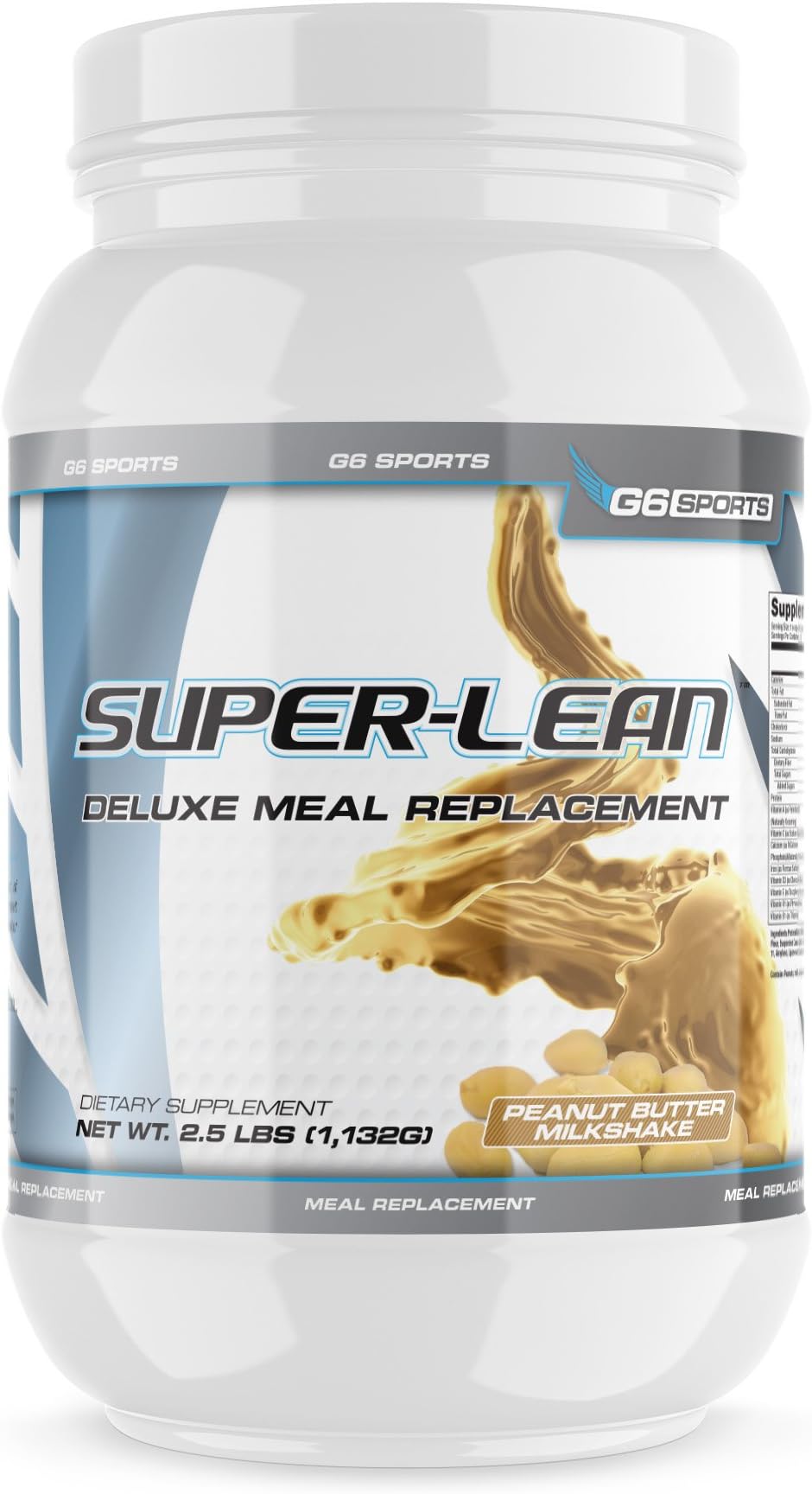 G6 Sports Nutrition Super-Lean Deluxe Meal Replacement (32g Protein, 7g Fiber, 25 Added Vitamins & Minerals) – 2.5lb Jar – Peanut Butter Milkshake