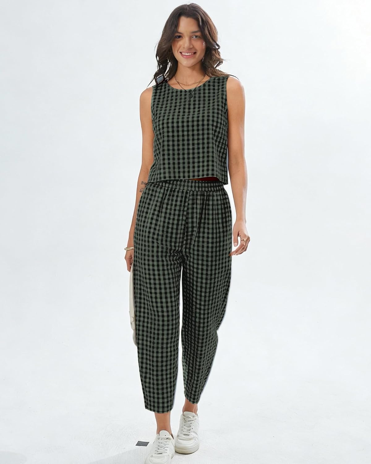 2 Piece Sets For Women 2026 Summer Matching Wide Leg Crop Pants Outfits Travel Vacation Beach Lounge Sets - Image 3