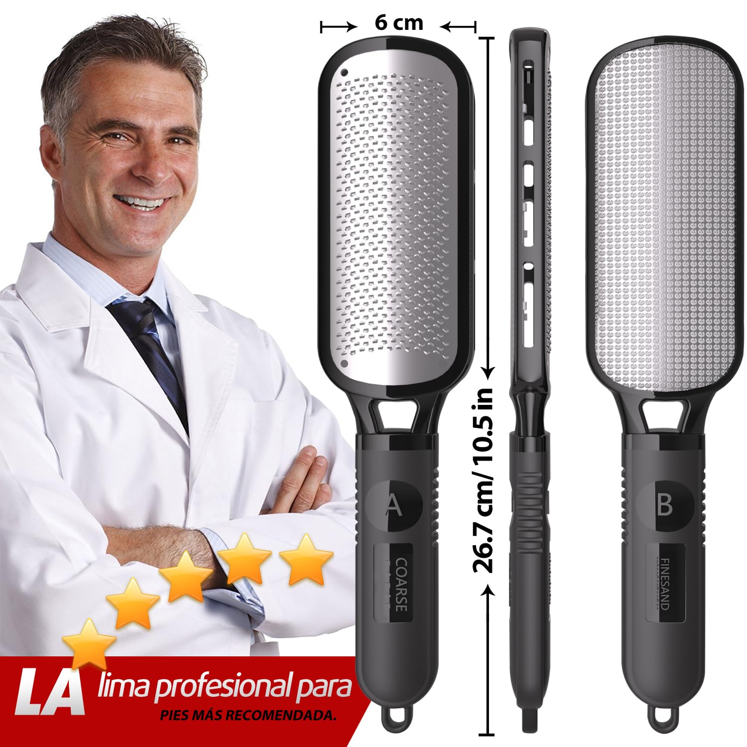 Antonki Lima Pies Durezas Profesional - Raspador Doble Textura para Eliminar Callos y Talones Agrietados, Acero Inoxidable Antideslizante con Mango Ergonómico - Pedicura Manual en Casa