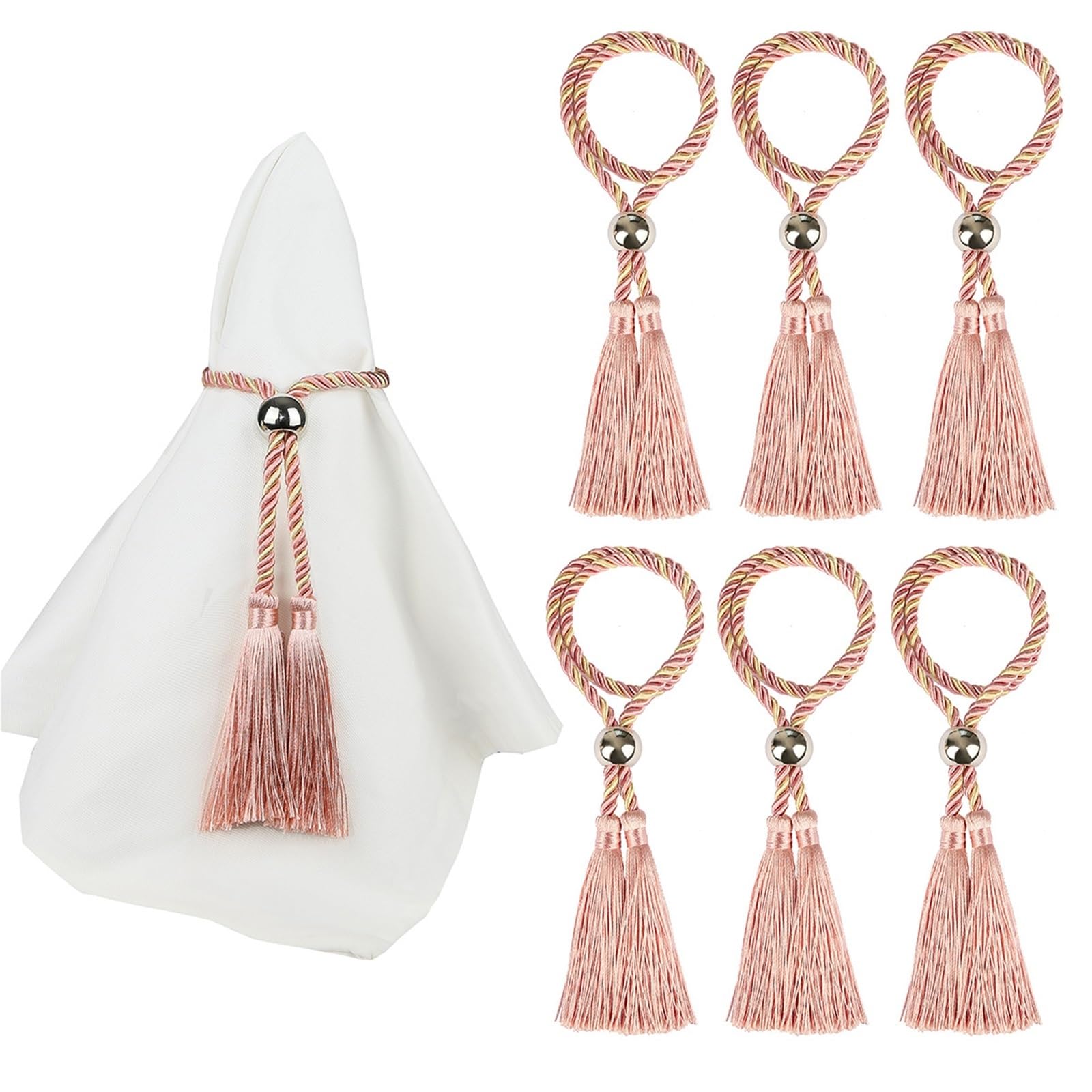 Portatovaglioli con perline, 12 pezzi, anelli portatovaglioli fatti a mano, con nappa, per riunioni di famiglia, matrimoni, feste, decorazione da tavolo, accessori (verde nerastro)