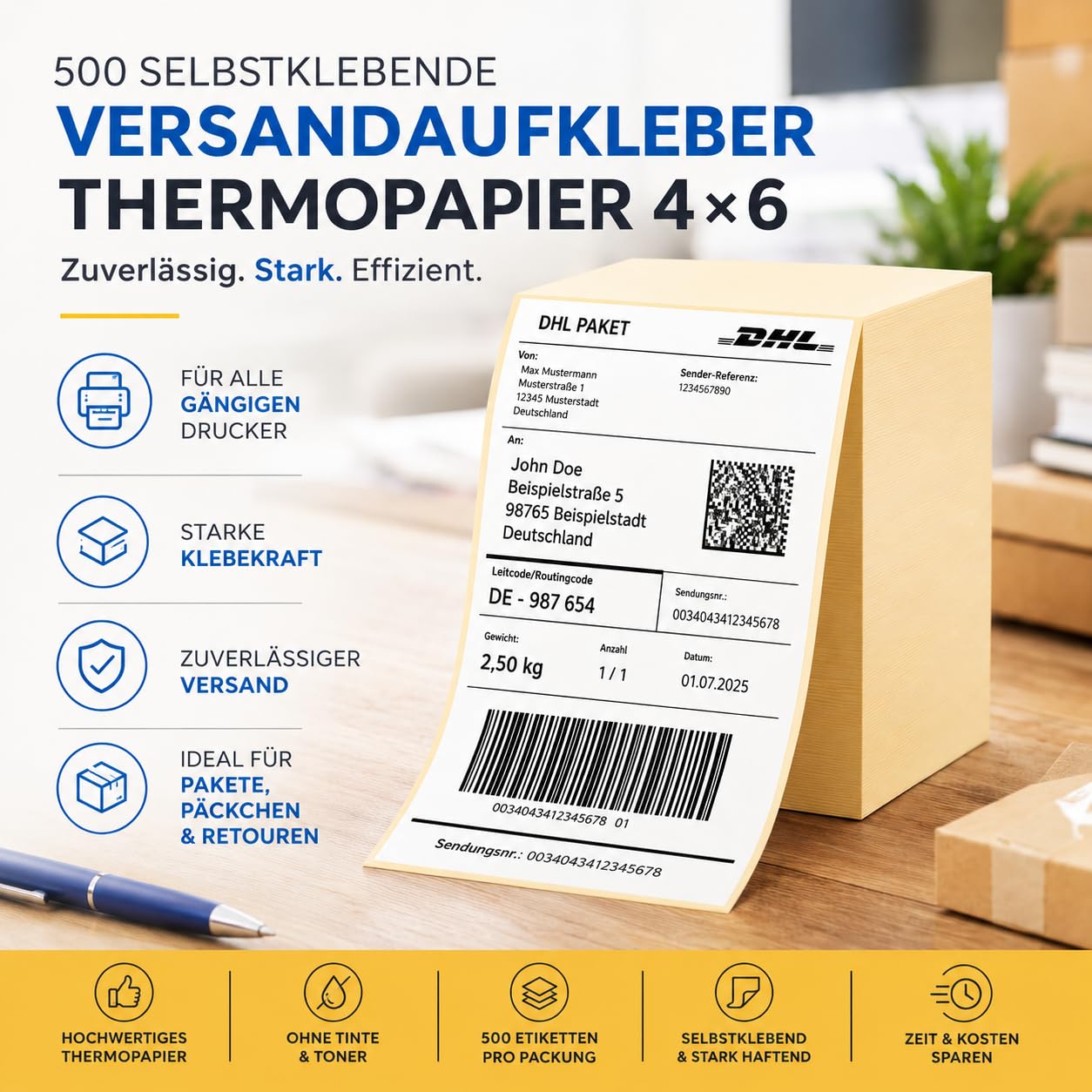 4000x DHL DPD GLS Versandaufkleber selbstklebend Aufkleber 4×6 DHL Etiketten (500 Stück 20 x 11 cm) Thermopapier Versandetiketten, Etiketten Papier für Drucker/Labeldrucker