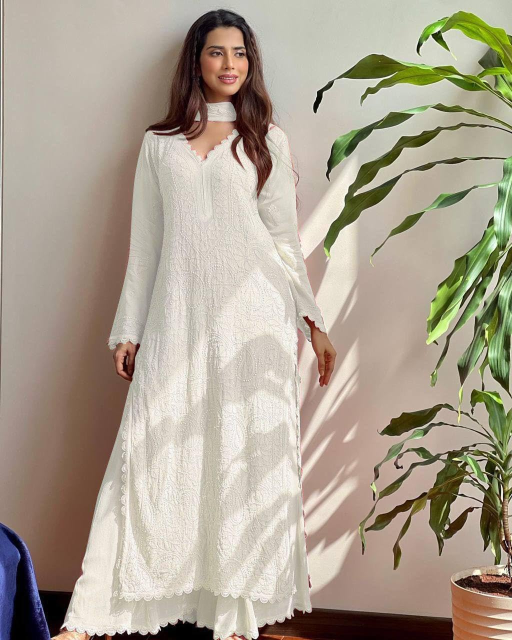 Damska bawełniana ręcznie haftowana letnia sukienka spodnie kurta z zestawem Dupatta prosta tunika kurti kurta sukienka