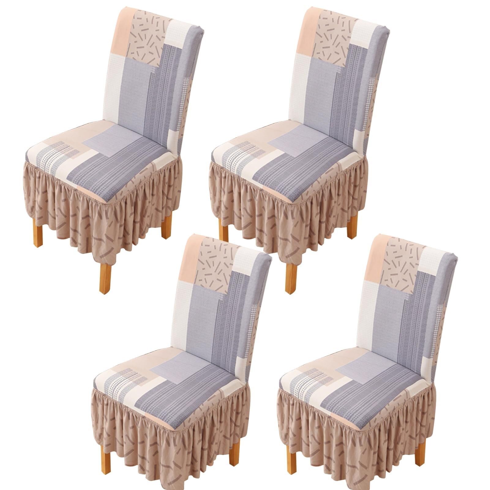 NMVAWIPT Dining Chair Covers With Skirt, Stretch Milk Silk Slipcovers, Full Protection, Fits Most Dining/Kitchen Chairs(4,4Pcs)