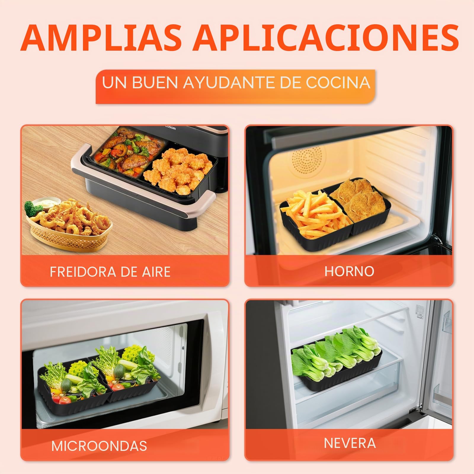 Accesorio para freidora de aire caliente Cosori Dual Blaze Twinfry XXL 10 L, accesorio de silicona para airfryer (1 x 10 l y 2 x 5 L), compatible con Ninja Foodi Flexdrawer 10,4 L freidora de aire