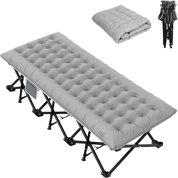 79 INCH Camping Bed with Cushion, 14 Feets Camp Beds for Adults Comfortable Travel Camping Cot for Sleeping, Portable Tent cot with Carry Bag Supports 600Lbs