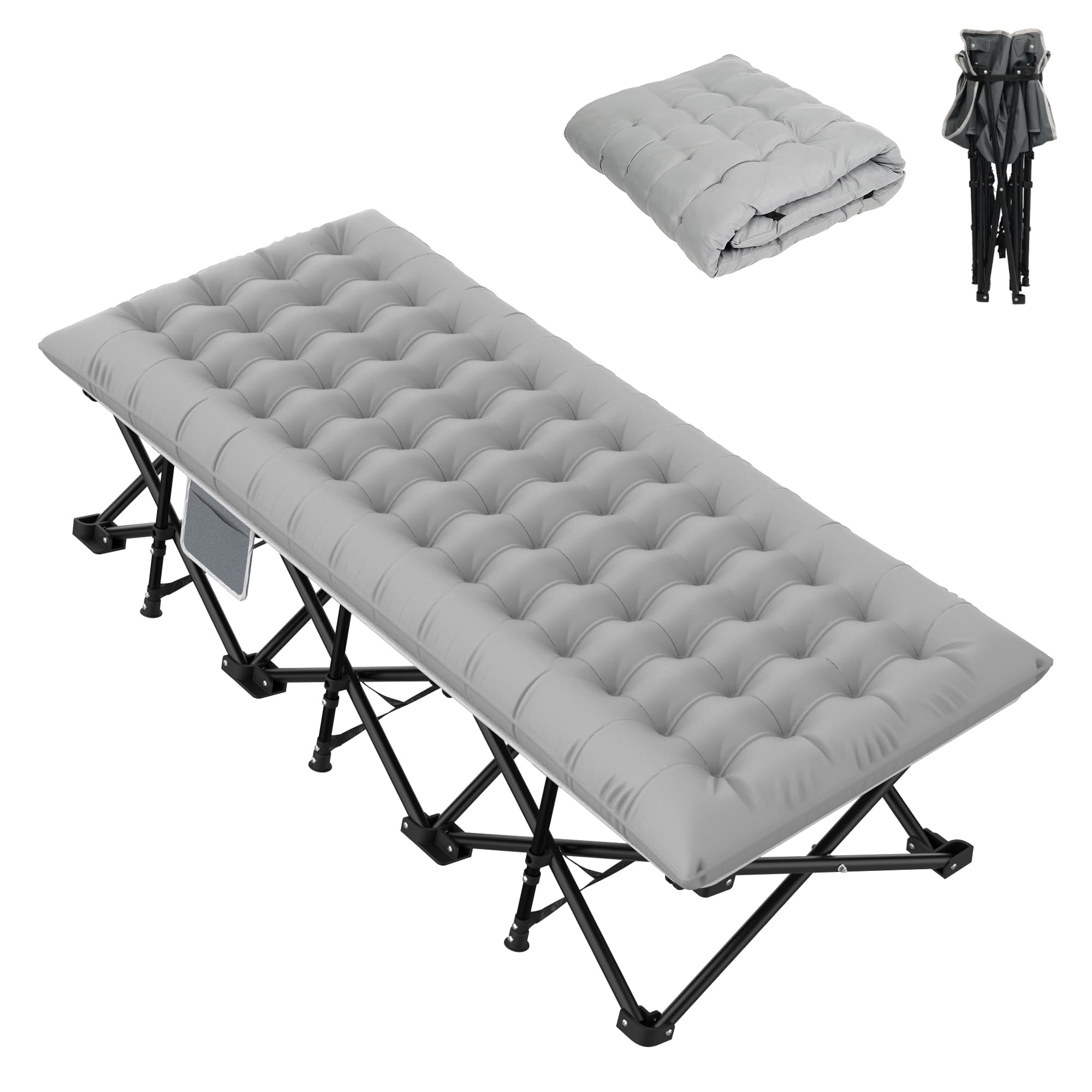 WoldTrek 79 INCH Camping Bed with Cushion, 14 Feets Camp Beds for Adults Comfortable Travel Camping Cot for Sleeping, Portable Tent cot with Carry Bag Supports 600Lbs