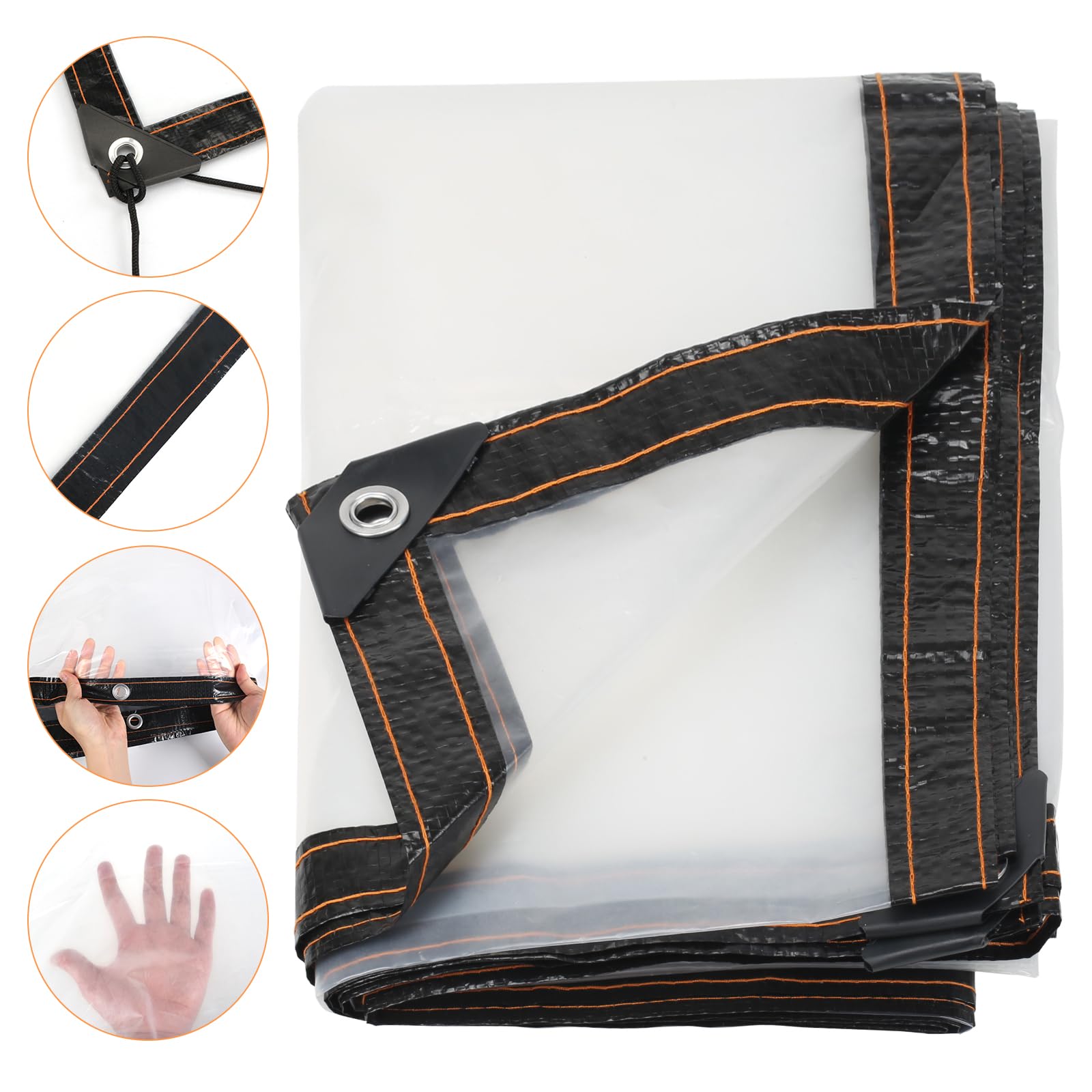 Luabue 2M X 3M Clear Tarpaulin Waterproof Heavy Duty Transparent Tarpaulin Sheet with Eyelets Plastic Tarp Cover with 10Pcs Bungees Ball Cord for Greenhouse Garden (with Bungees - Image 3