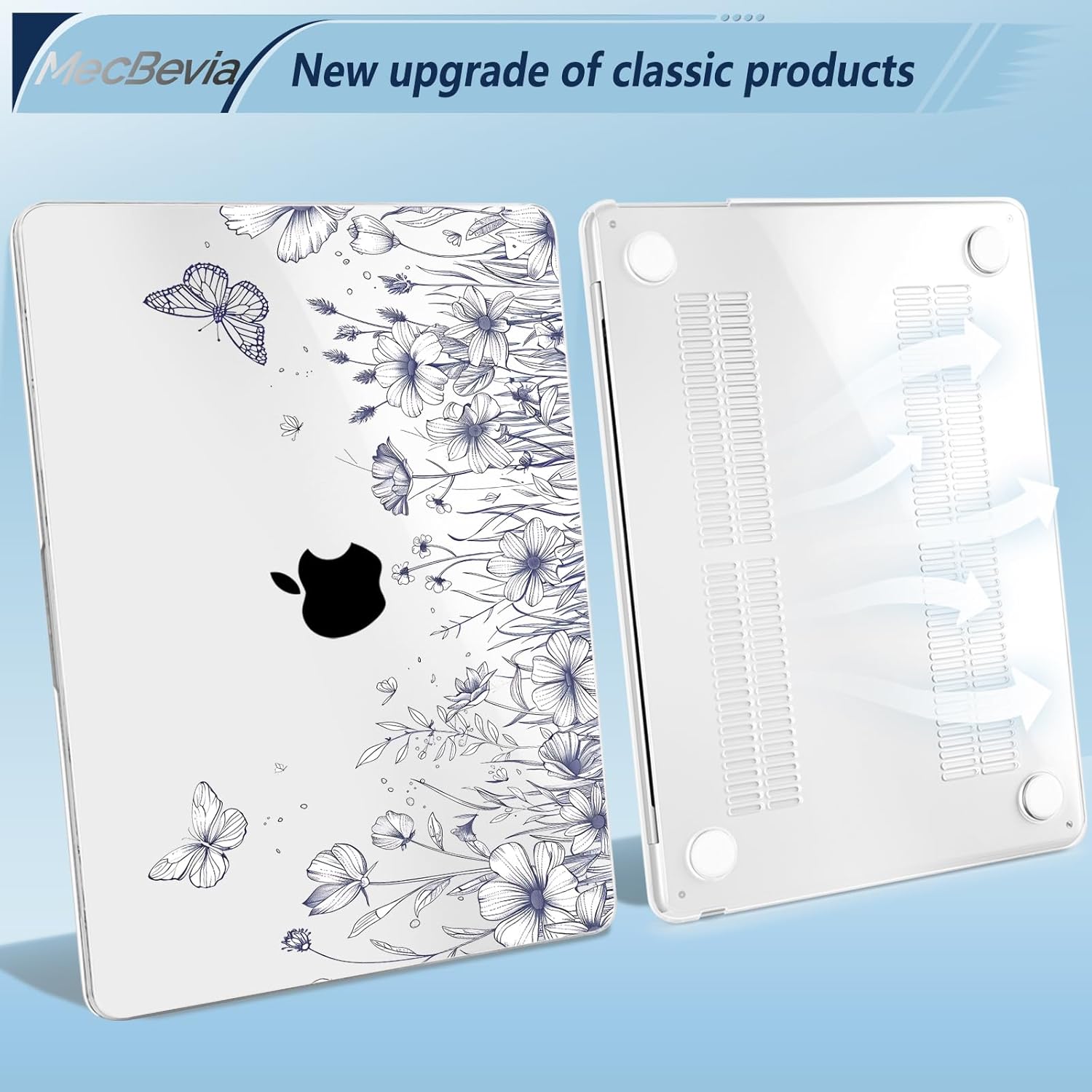 MecBevia Compatible with MacBook Air 13.6 inch Case, M4 A3240/M3 A3113/M2 A2681 (Released 2025 to 2022), Hard Shell, Keyboard Cover, Screen Protector, Webcam Cover & Type-C Adapter, Butterfly Flora - Image 4