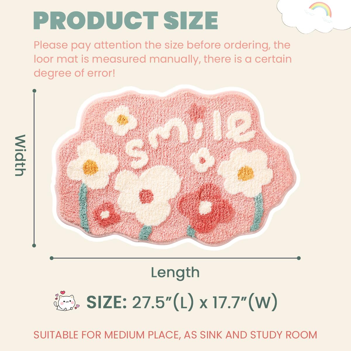 Flowers Extra Absorbent Bathroom Carpet Non Slip and Thick Microfiber Bath Rug Machine Washable Bath Mat for Bath Tub, Living Room and Bedroom (18"x27", Pink)