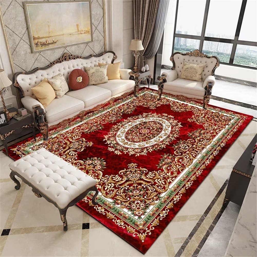 Tapis de salon résistant à la saleté 160x200cm rouge ethnique grand format