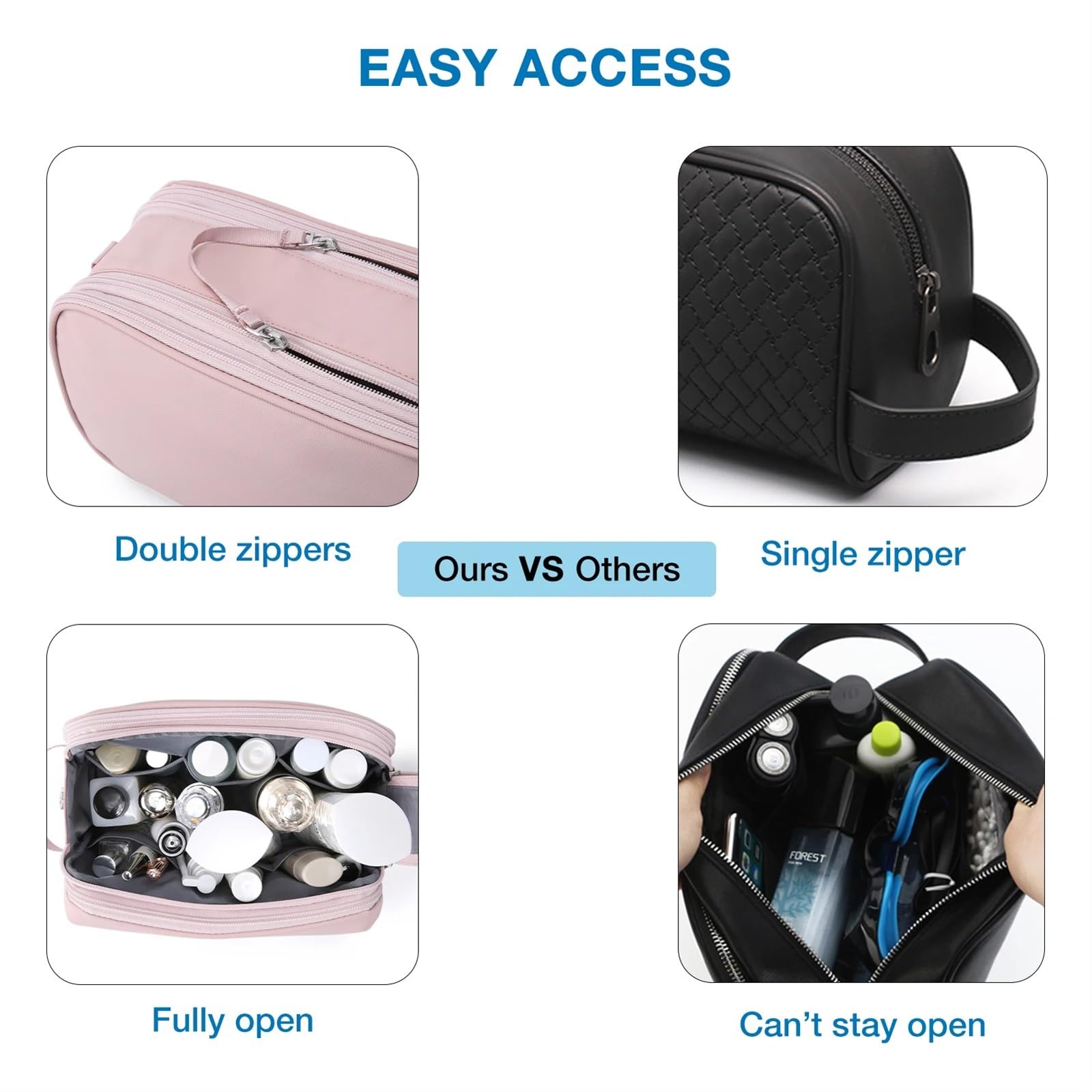 Neceser de Viaje para Mujer Bolsa de Almacenamiento cosméticos for Maquillaje, Bolsa Aseo for Mujer, Conjunto Viaje for Hombre, Afeitar Impermeable(S-Pink)