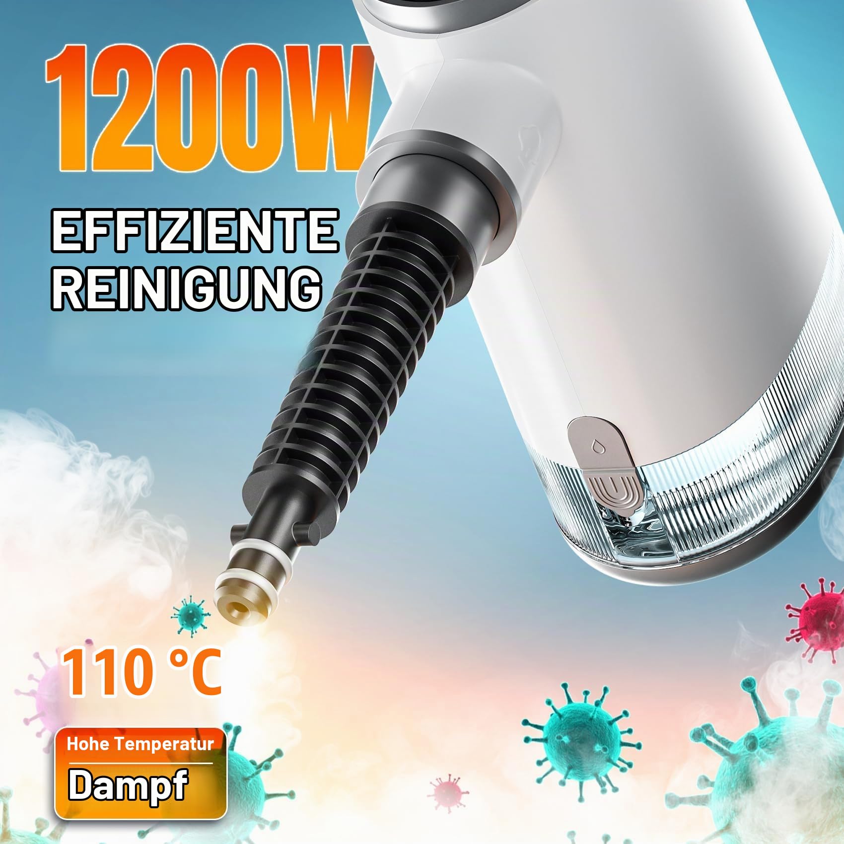 Handdampfreiniger, Dampfreiniger, 650ML Wassertank Dampfreiniger und 11-teiligem Zubehör-Set zum Entfernen von Schmutz und Fett