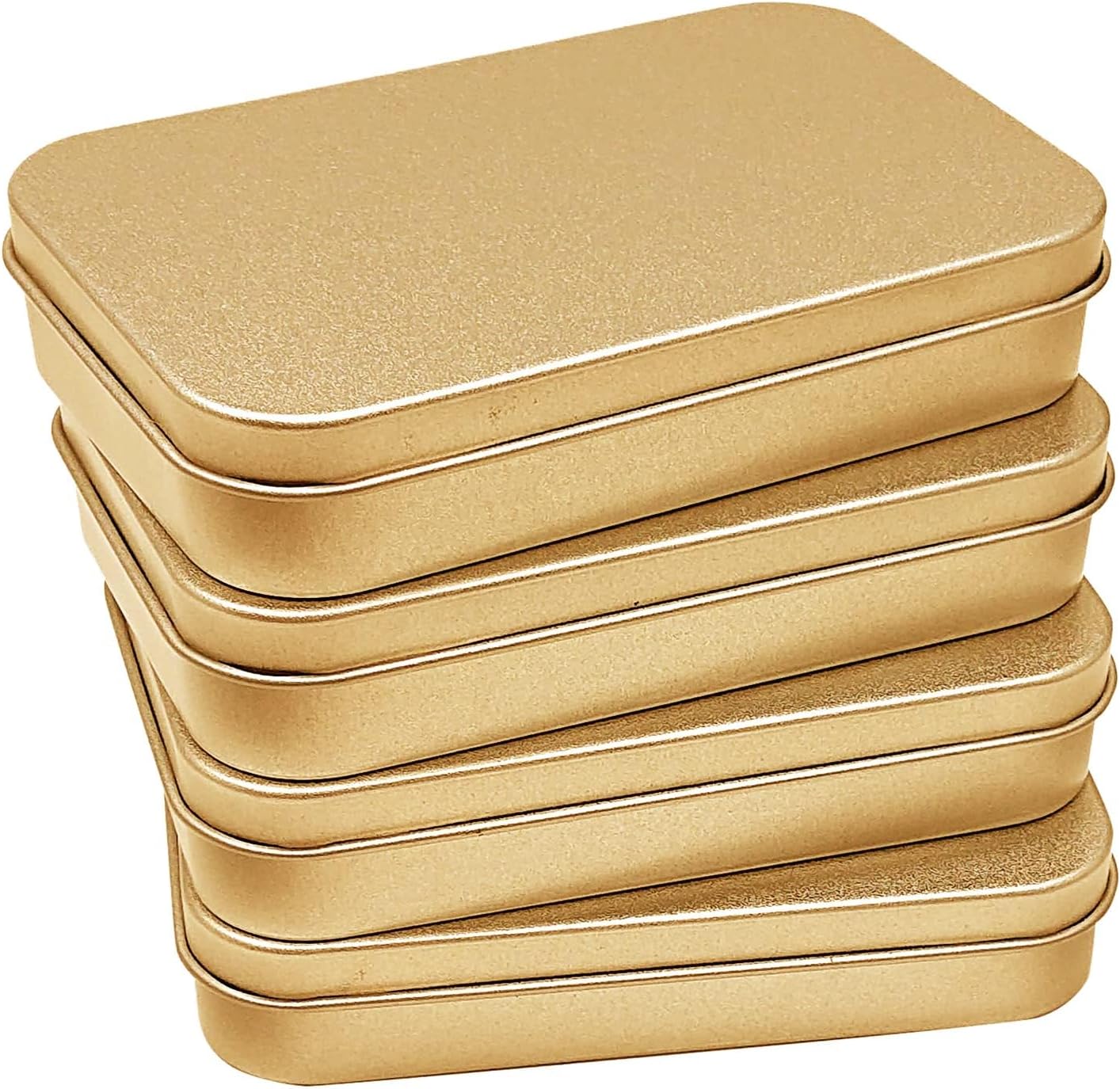 – 4 Pack Tin Box Containers, Metal Tins Storage Box with Hinge Lids, Rectangular Tinplate Storage Boxes, for Home Storage, Outdoor Active Storage Containers, Home Organizer Small Tins, Rose Gold