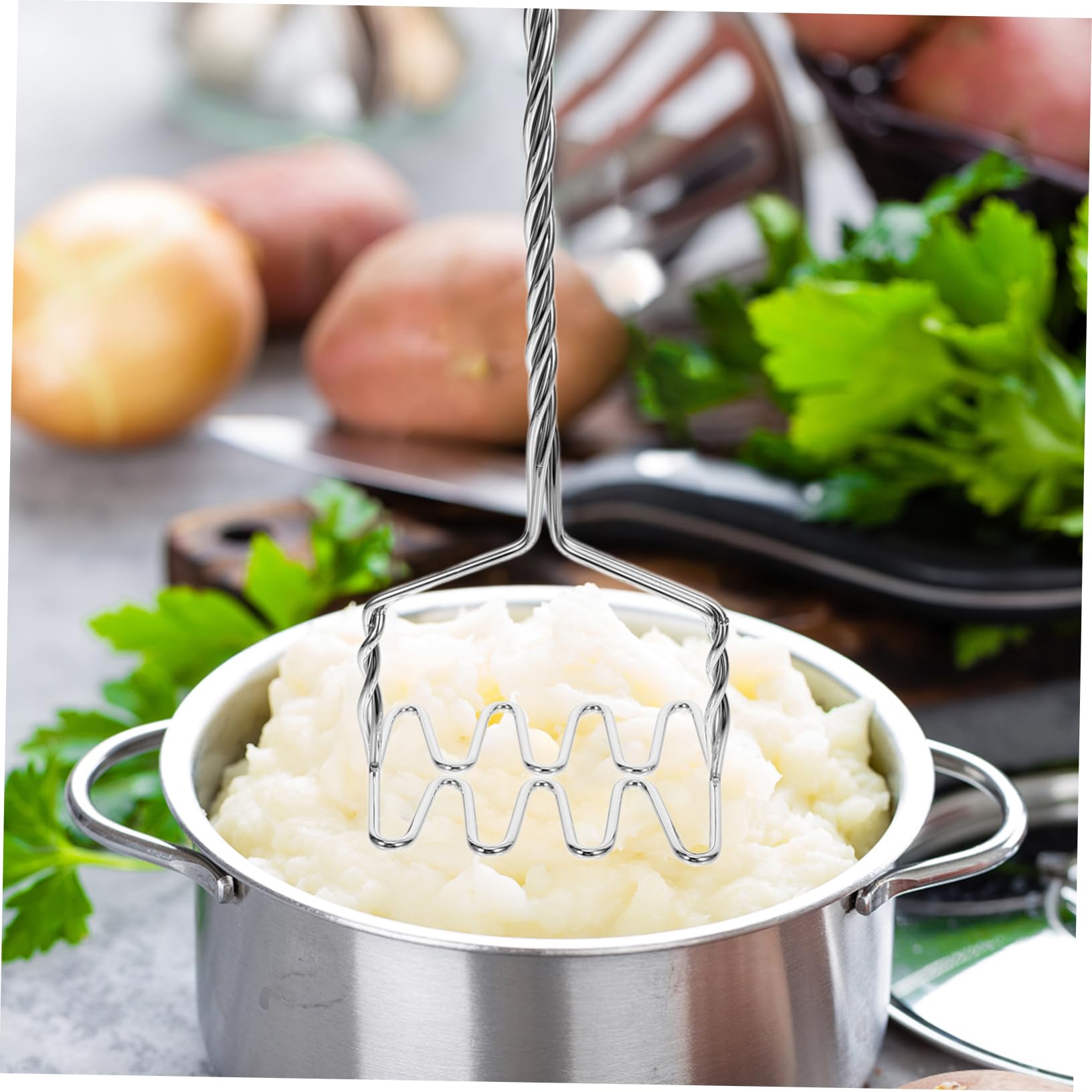 Unomor Wood Handle Stainless Steel Potato Masher for Home and Restaurant Use Versatile Potato Crusher Tool for Making Mashed Potatoes Fruit Vegetable Purees Kitchen Supply