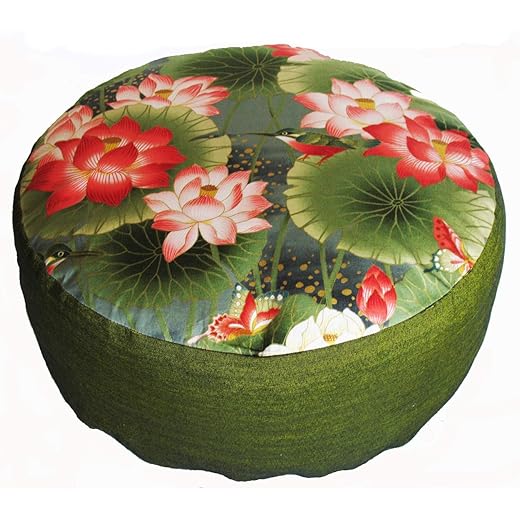Meditation Cushion Zafu Pillow Buckwheat & Kapok Fill - Limited Edition Lotus Sanctuary Pink Green