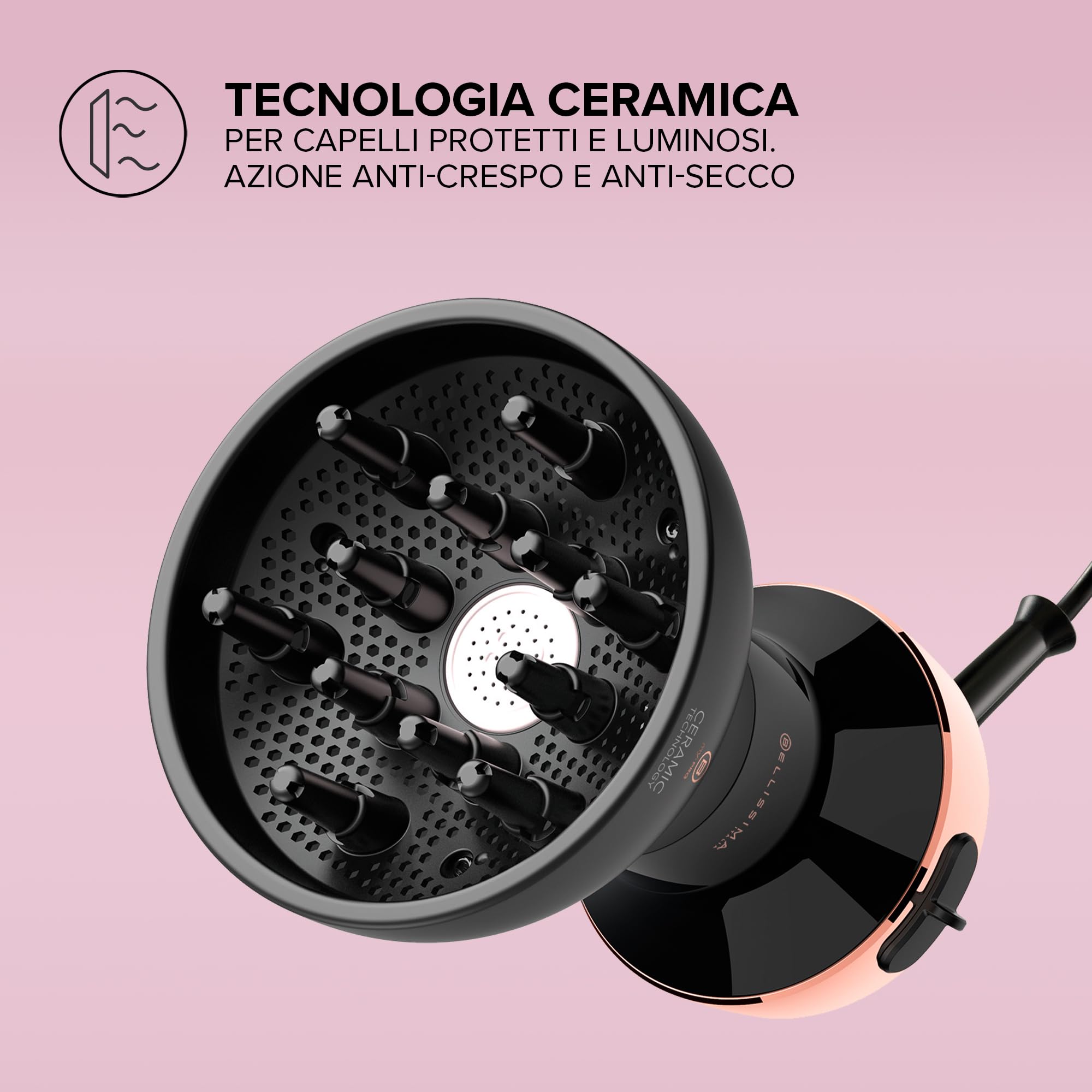 Bellissima Imetec My Pro Diffon Ceramic, Diffusore ad Aria Calda per Capelli Ricci, Tecnologia Ceramica, 700 W, 2 Combinazioni Aria/Temperatura, Asciugatura Delicata Senza Effetto Crespo