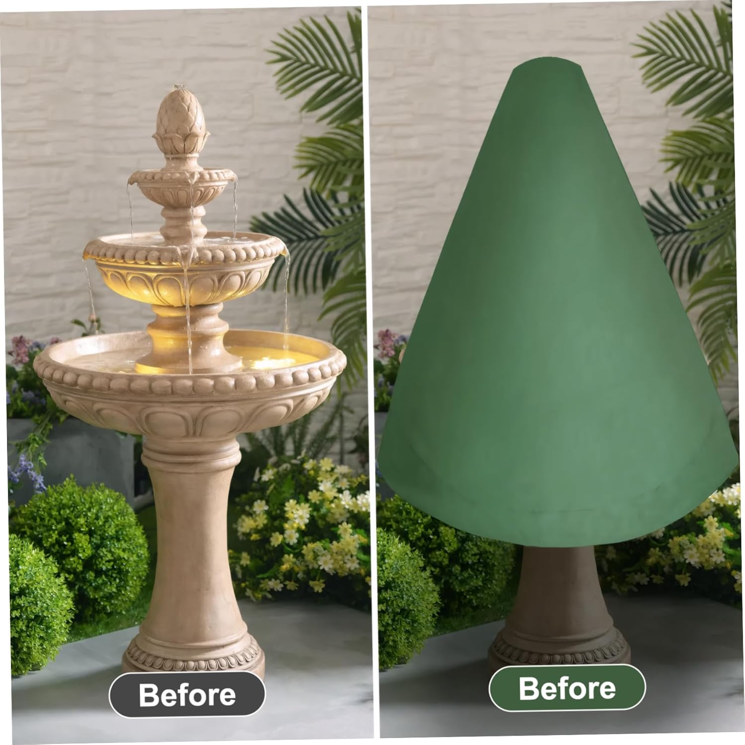 Waterproof Cover, Fountain Cover, 48 x 61 Fountain Outdoor Covers Waterproof, Thicken Tree Shape Covers for Winter, Garden with Locking Drawcord, Dark Green