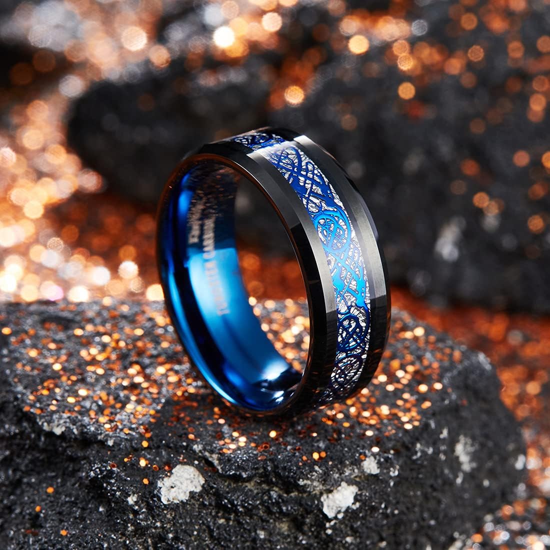 King Will Men's Dragon Celtic Tungsten Ring, 5/6/7/8mm Widths, Polished Beveled Edge Comfort Fit Carbide Wedding Band Promise Rings Size 4-16