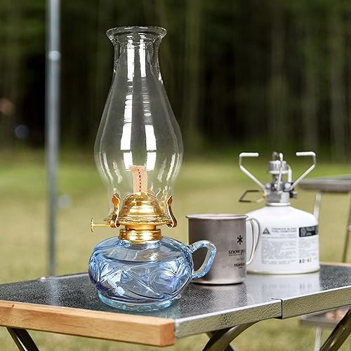 Miniatura 5 de Lámpara de aceite rústica para uso en interiores, lámpara grande de queroseno con asa, 2 mechas y 1 pinzas, lámpara de huracán de vidrio vintage