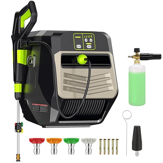 Wall Mounted Pressure Washer - Max 5500 PSI 3.6 GPM, 5 Levers Power Washer with 100FT Retractable Hose for Car/Driveway, Automatic Rewind, Any Length Lock, Black