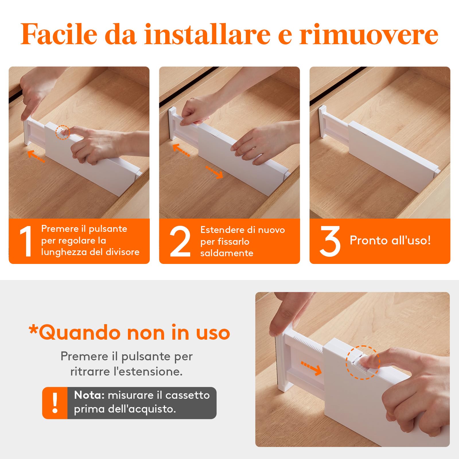 Lifewit Divisori per Cassetti in Plastica Confezione, Organizzatori per Cassetti Regolabili, Separatori per Cassetti Espandibili per Camera da Letto/Bagno/Cucina, Alti 10 cm, 28-40 cm, Pezzi 12