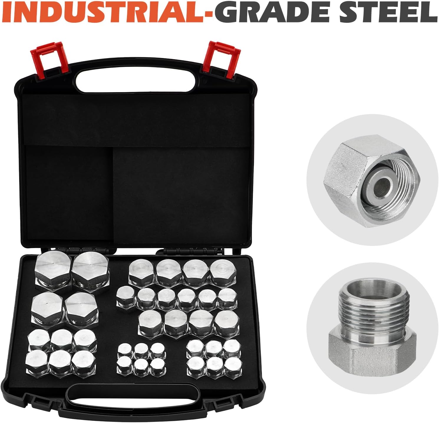 SPARKWHIZ 72Pcs Heavy Duty DIN Cap & Plug Assortment Hydraulic Adapter Fitting Kit Set, Galvanized Steel with Precision Threading Dash Sizes 14 16 18 20 22 24 30 36