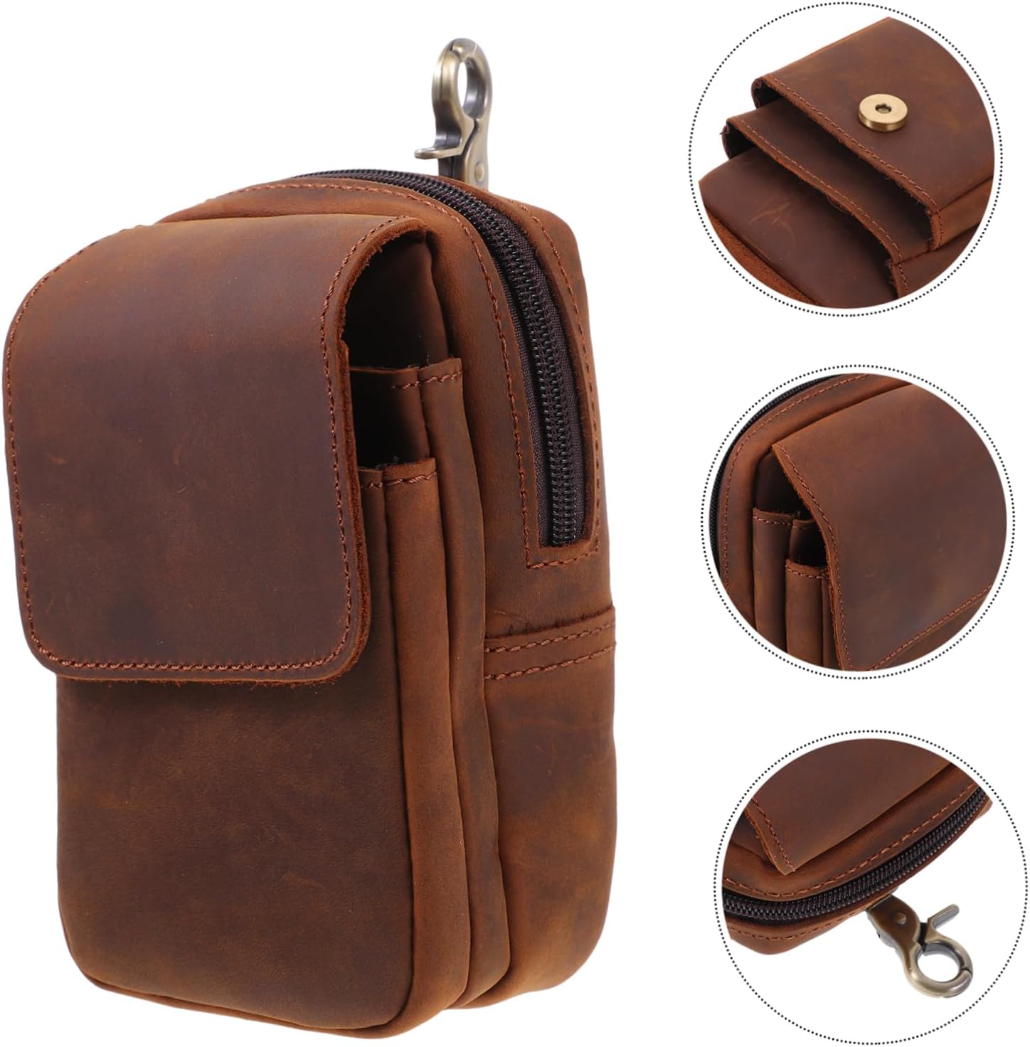 POPETPOP Cellphone Pouch Easy Access Zipper Waist Bag Men's Leather Fanny Pack Perfect for Hiking Camping Workout