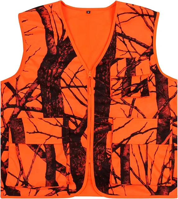 Gilet de chasse orange camouflage avec poches multiples pour homme