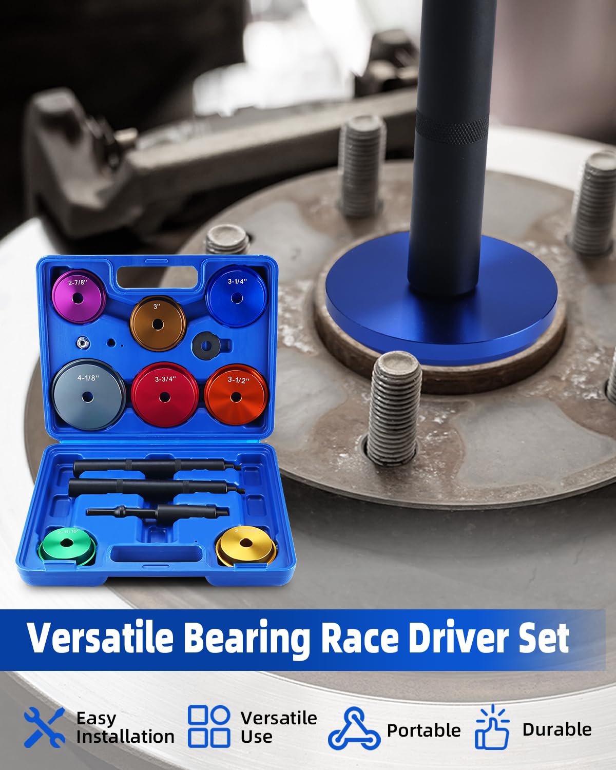 FreeTec 15 piezas de herramientas de montaje de rodamientos y juntas | Pinion Bearing Race Driver Set 68-105 mm (2-11/16-4-1/8 in.) | con mango moleteado y neumático para SUV, furgoneta y camión
