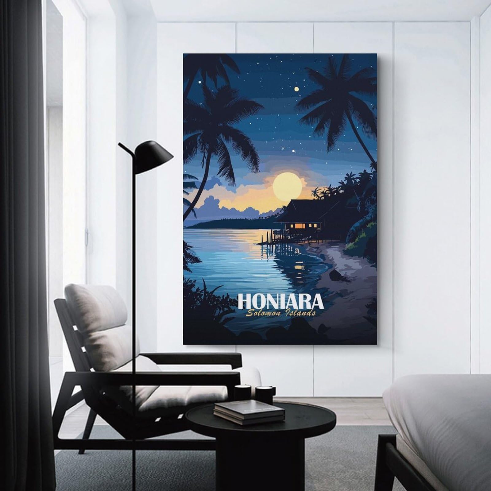Junmoney Honiara, Solomon Islands Tropical Night Home Decor Wall Art, 24x36inch(60x90cm), for Lounge, Bedroom Or Personal Spaces, Thoughtful Wall Decor for Art Lovers