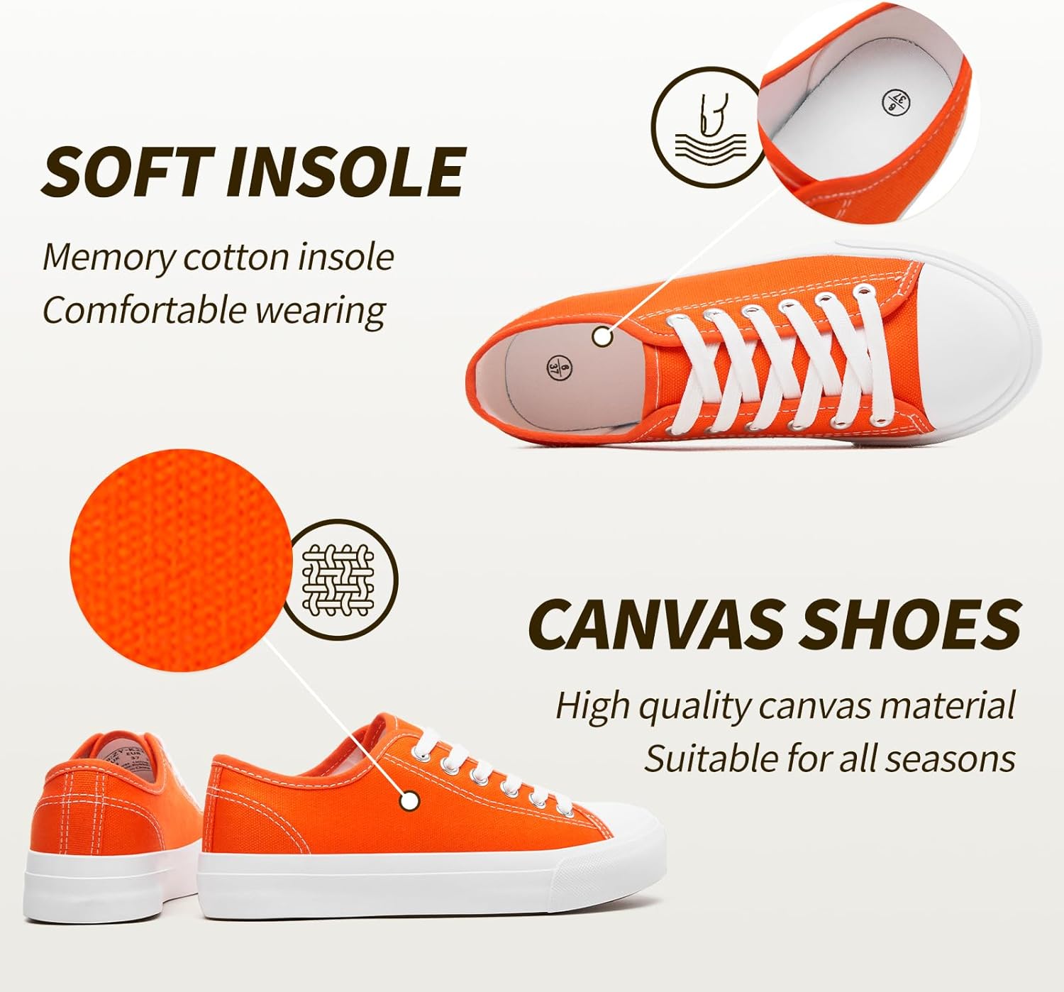 Uoidru White Tennis Canvas Shoes for Women Black Canvas Sneakers Womens Fashion Sneakers Classic Lace Up Walking Shoes - Image 5