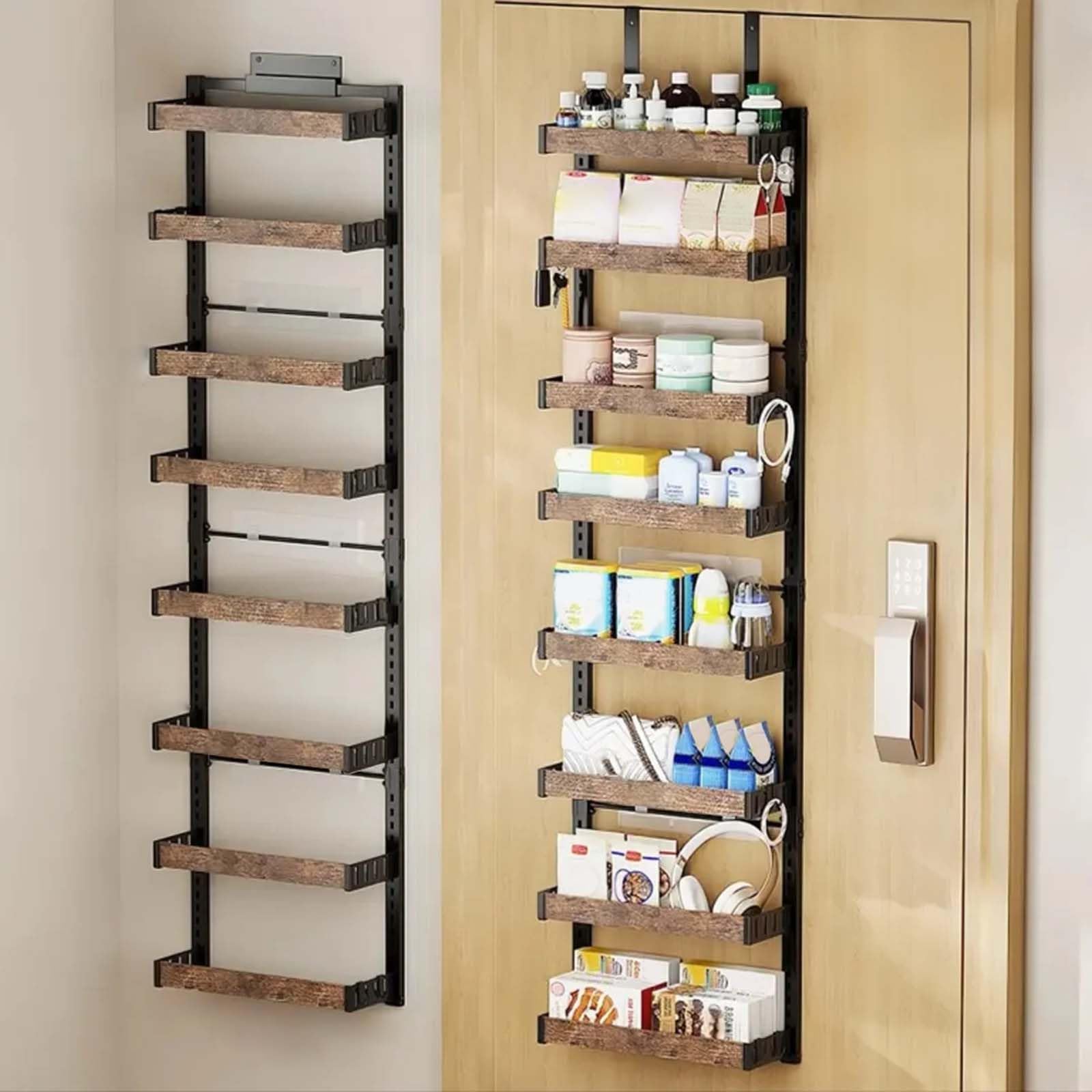 Garvee Estante Organizador metálico 8 Niveles para Puerta – Cestas Ajustables y Colgantes, Altura Regulable, sin Taladro – Ideal para Cocina, despensa, Armario y baño – Instalación fácil – Color