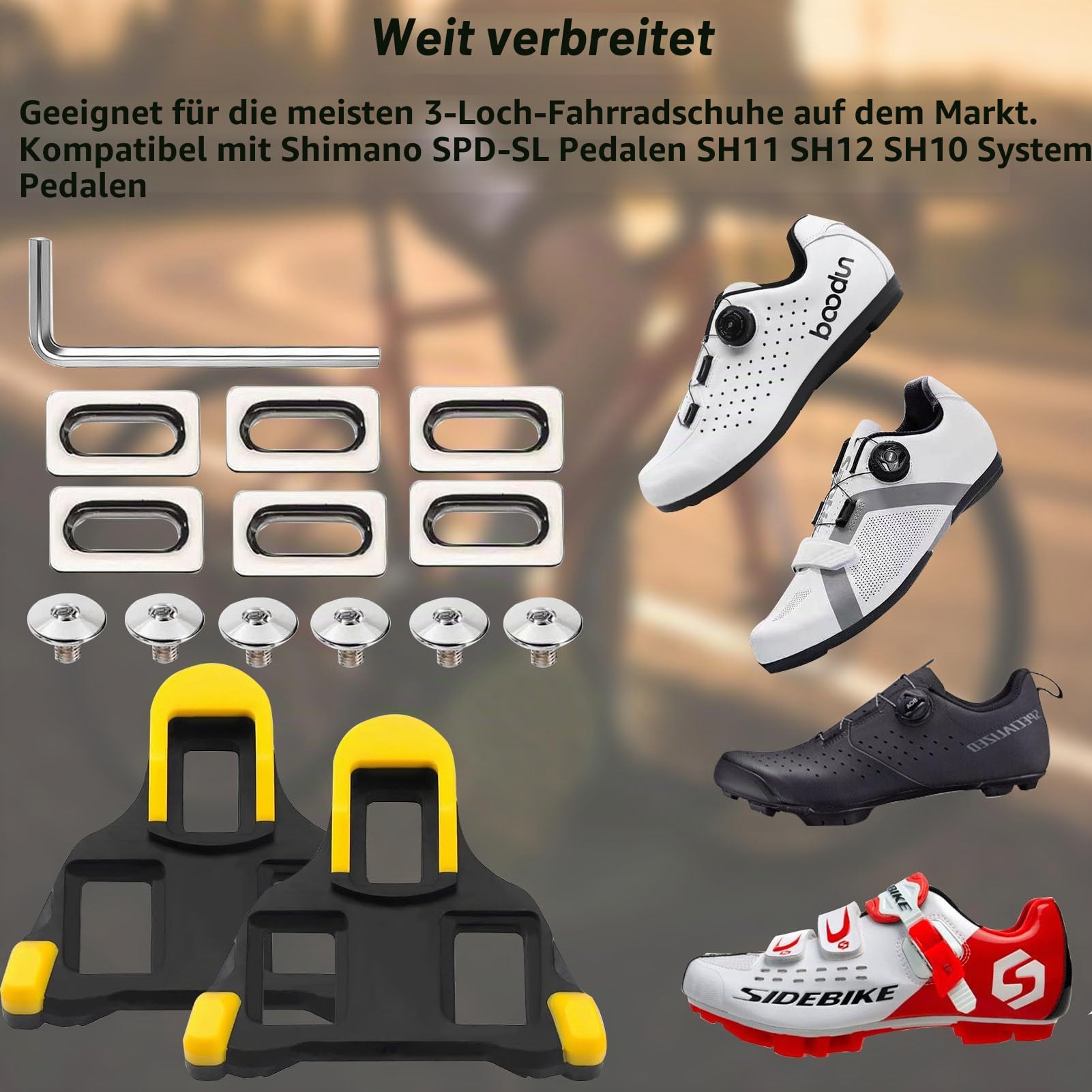 SEPSCO Cleats kompatibel mit Shimano SPD SL Pedale, Fahrrad Schuhe Pedalplatten Klickpedale Cleat Hochwertige 6° Freigabe für MTB Rennrad Trekking Indoor Cycling Fahrradschuhe Rennradschuhen Set(Gelb) Sport & Freizeit