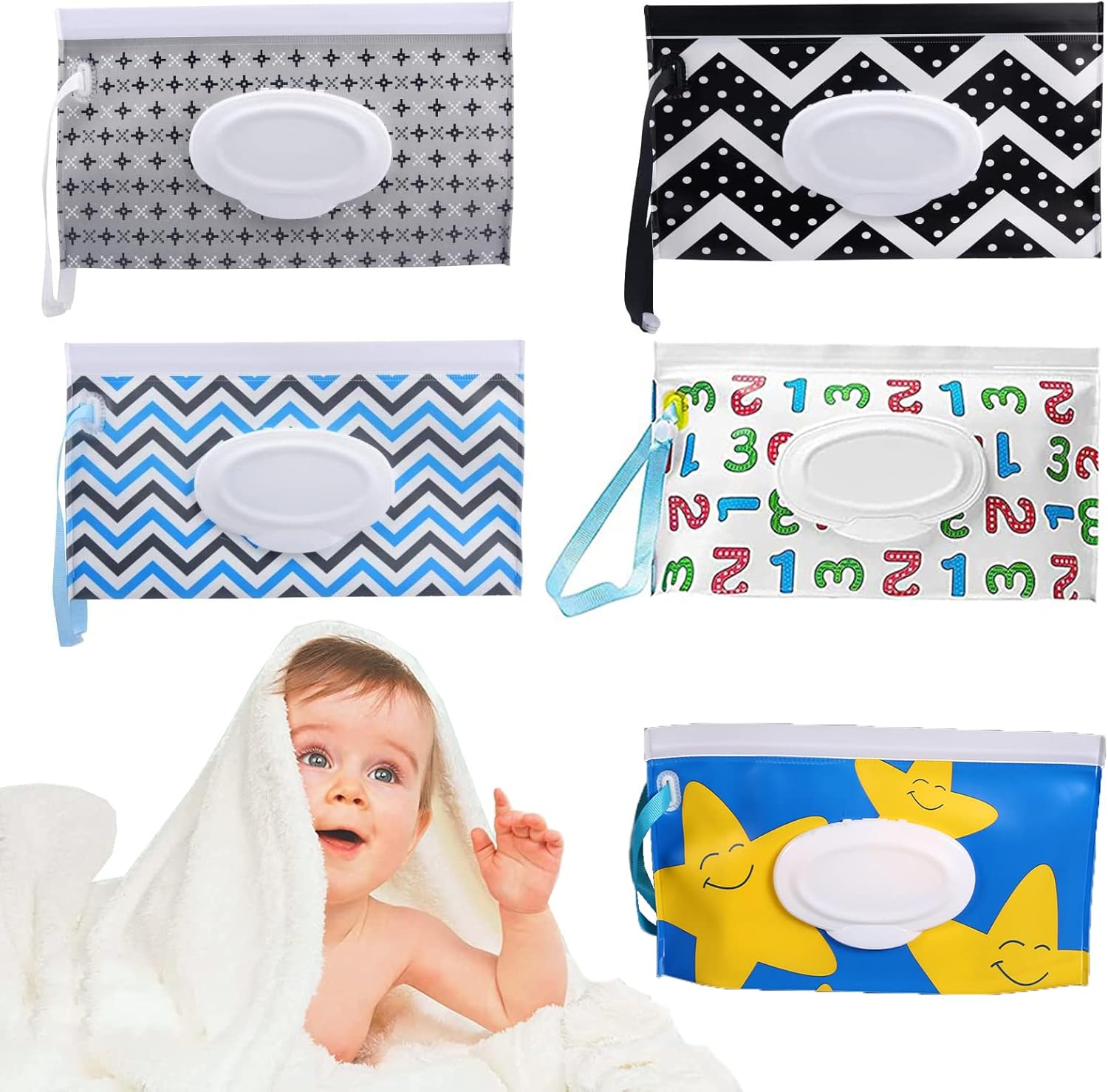 5 PCS Baby Wet Wipes Pouches,Travel Wet Wipes Bags, Portable Baby Wipe
