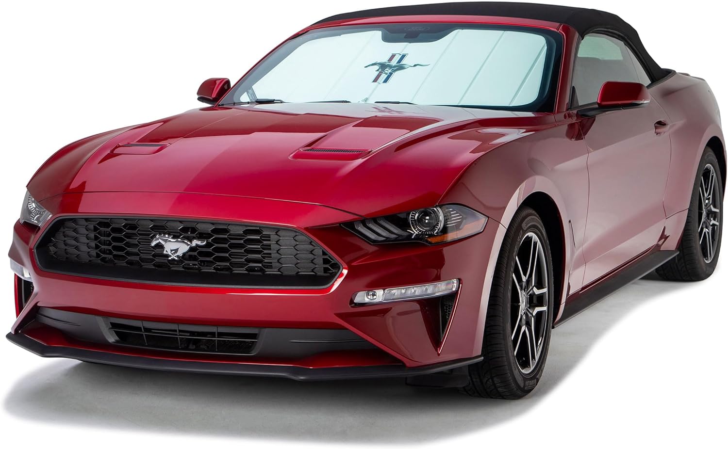 Covercraft Ford Mustang Tribar Logo UVS100 Premier Custom Windshield Sunscreen for 2015-2023 Ford Mustang with Rearview Mirror Camera Option
