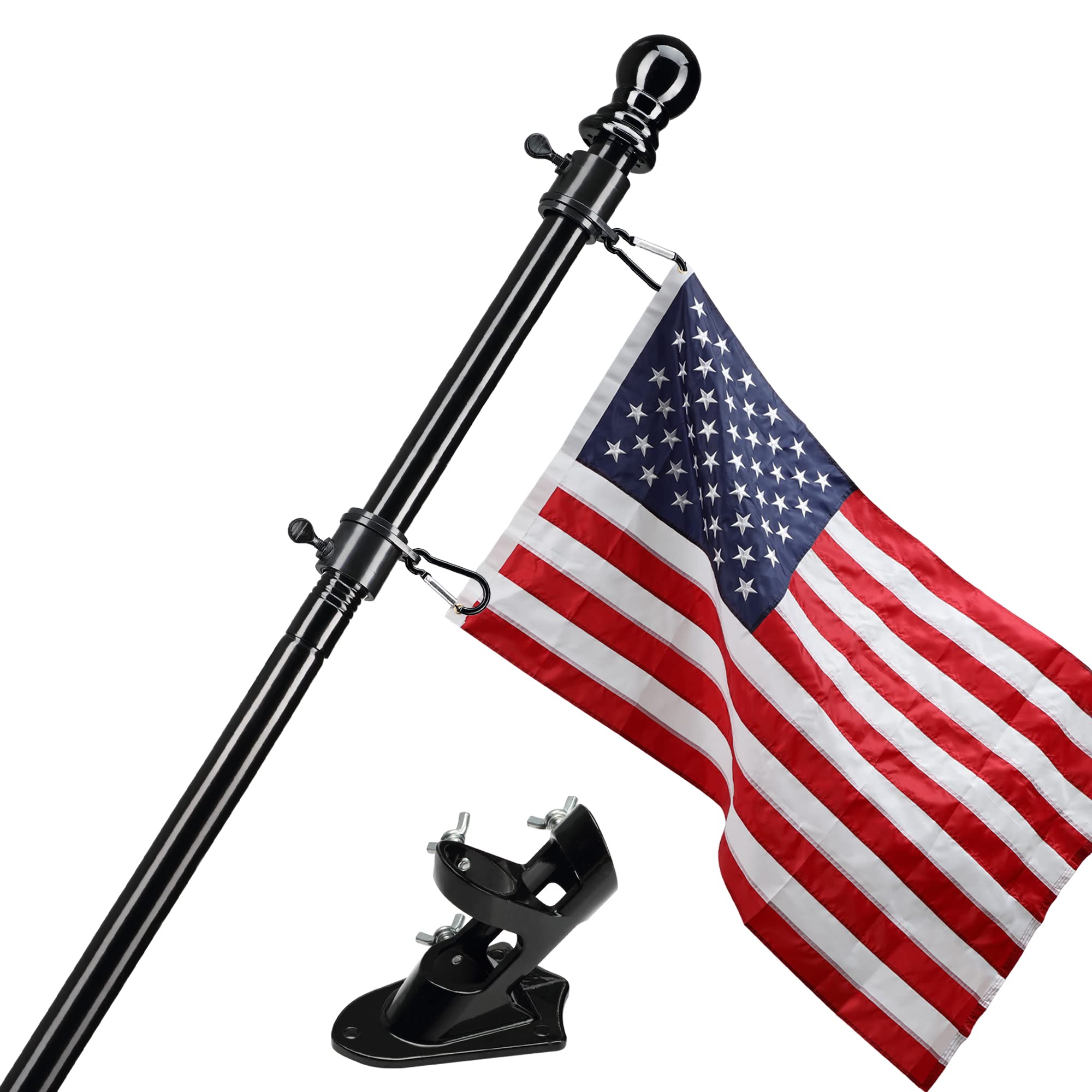 American Flag with Pole for House, Tangle Free Flag Pole Kit with 6FT Black Flag Pole, Embroidered American Flags 3×5 and Brackets for Outdoor Porch Yard