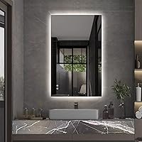 Vista 24 de Niccy Espejo LED de baño, 32"x20" pulgadas, rectangular, espejos de tocador para montar en la pared, con marco de metal, espejo inteligente