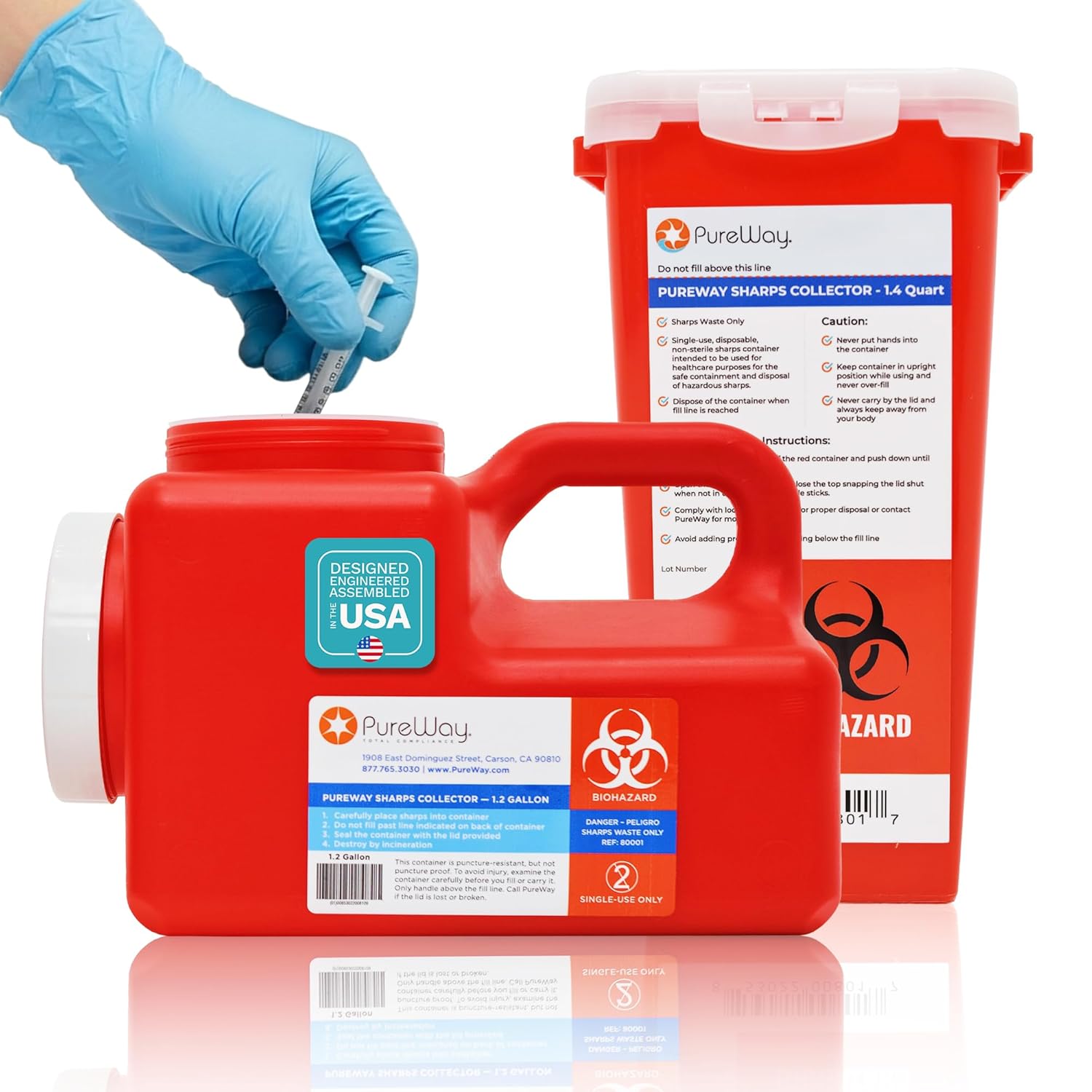 Sharps Disposal Mail-Back Kit Bundle – 1.4 Quart & 1.2 Gallon Secure Needle Disposal Containers With Prepaid Return & Certificate of Destruction | Sharps Container for Home, Travel, Clinics & Professi