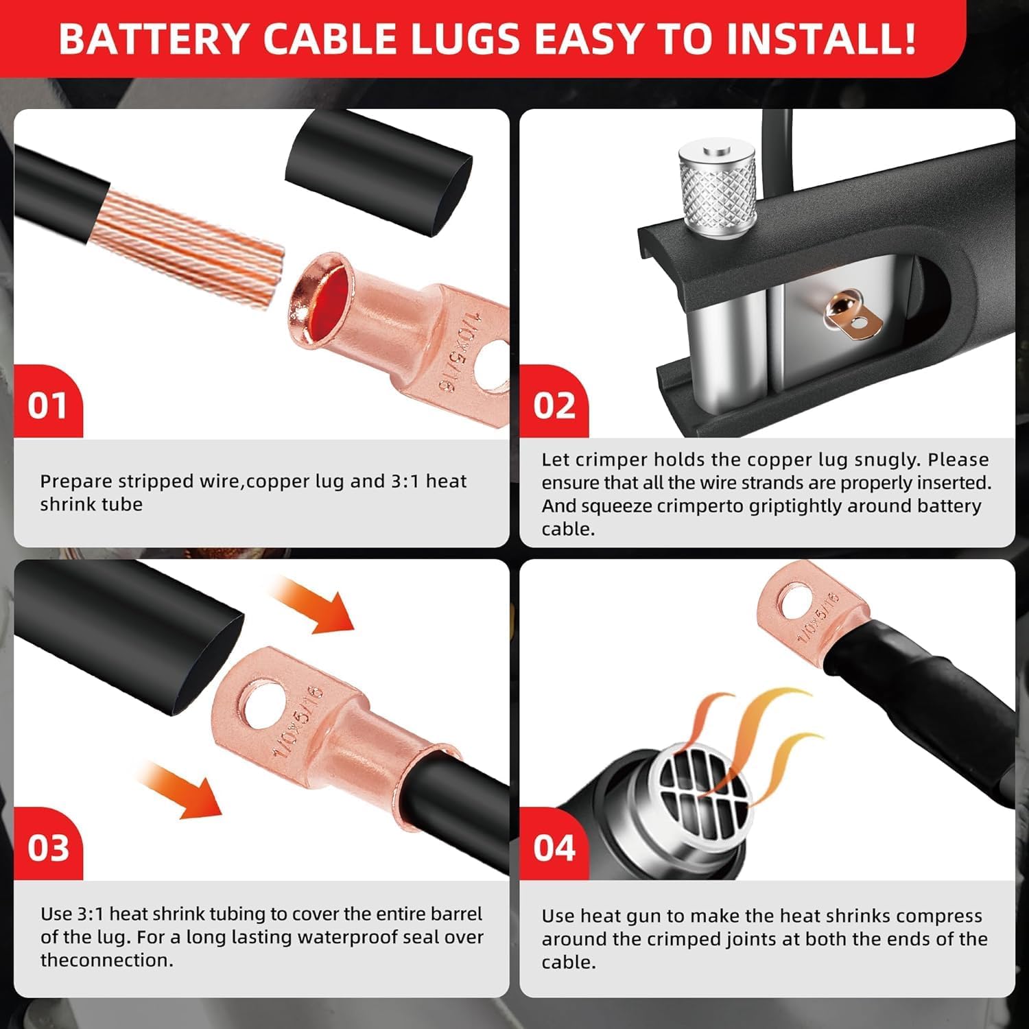 Tinned Copper Lug 6 AWG Gauge 5/16 Ring Wire Terminal Battery Cable End Connector - 10 Pack Tinned Copper Lug 6 AWG Gauge 5/16 Ring Wire Terminal Battery Cable End Connector - 10 Pack