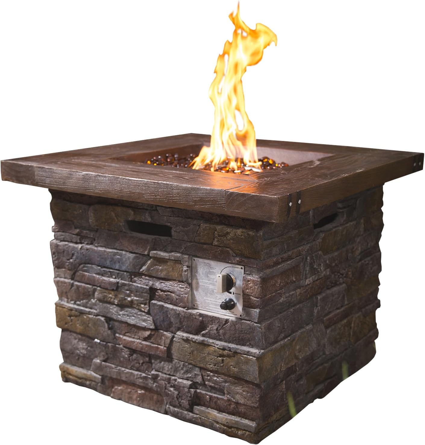 RoyalFire RFJC30501GF-NS Square Fibreglass Gas Fire Pit - Natural Stone