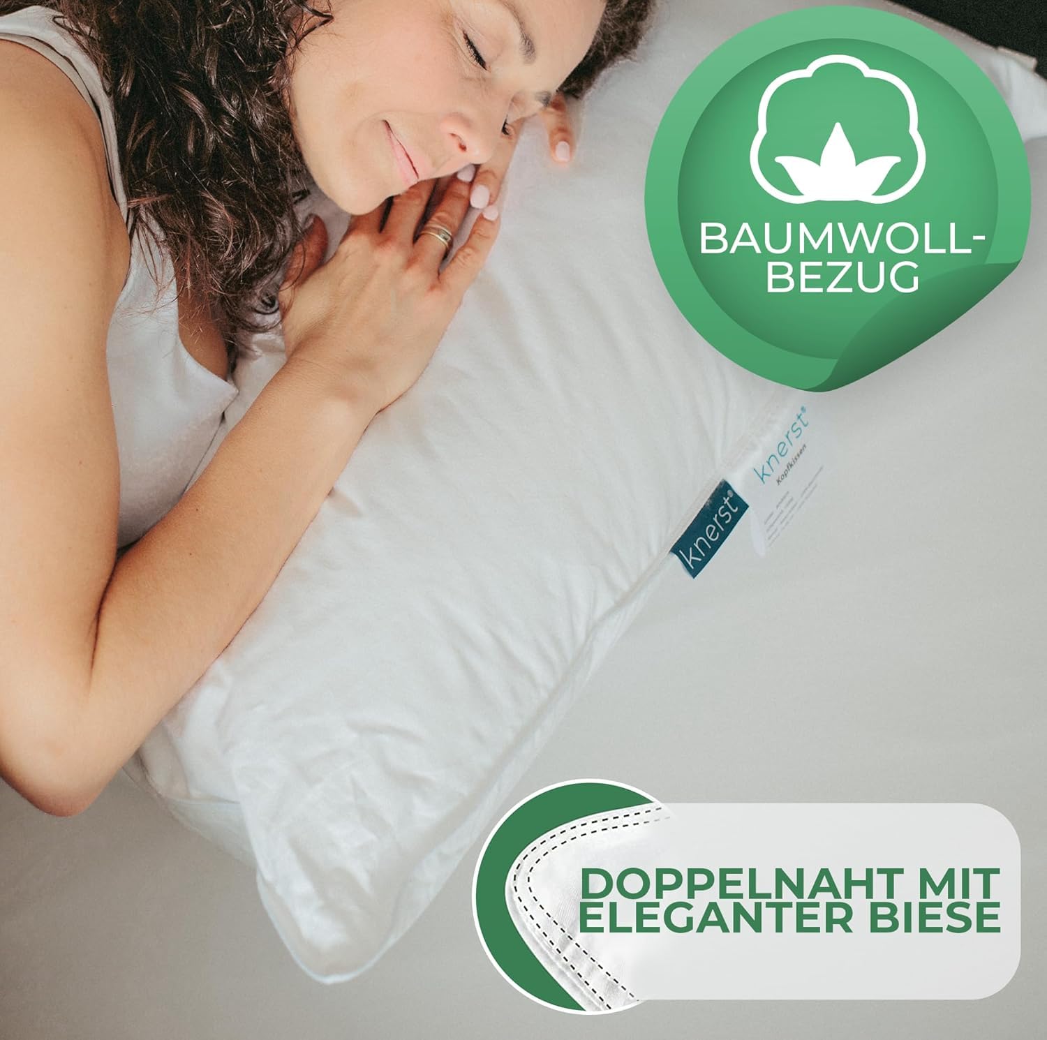 Kopfkissen 80x80 Federkissen Made in Germany - 100% Federfüllung - Baumwollbezug - Ökotex-zertifiziert - 1er Set