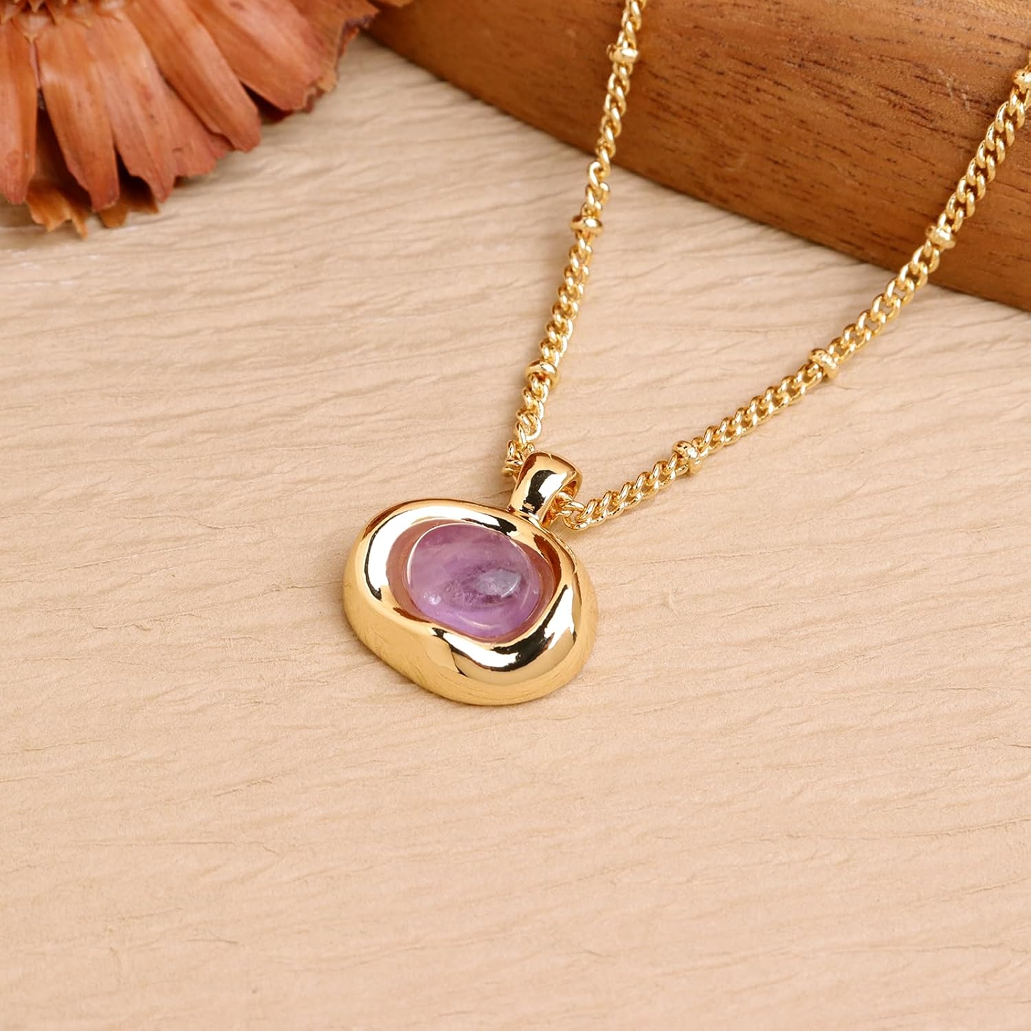 Sonateomber Gold Stone Pendant Necklaces for Women, Chunky Gemstone Dangle Necklace Wedding Prom Fashion Jewelry Gift - Image 4