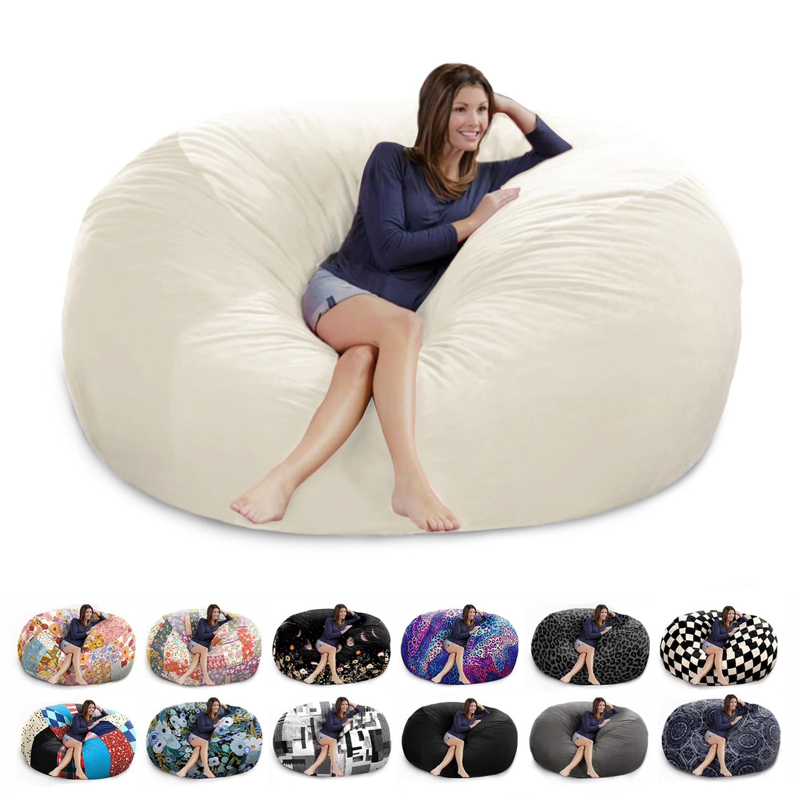 HOWSEESNOW 6FT Giant Bean Bag Chair Cover - Soft Fluffy Dutch Velvet Bean Bag Bed (No Filling, Cover Only), Oversized Lazy Sofa Cover