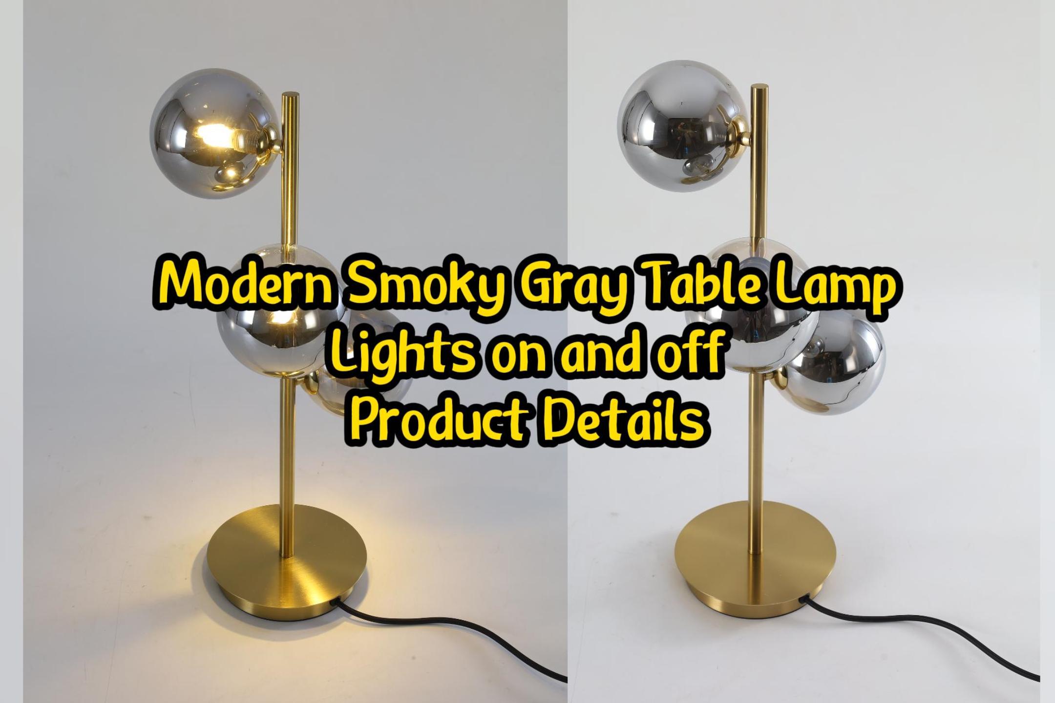 Image of Mid Century Globe Table Lamp, Modern 3 Lights Gold Brass Desk Lamp, Contemporary Smoky Grey Glass Globe Bedside Lamp for Bedroom Living Room Study Room