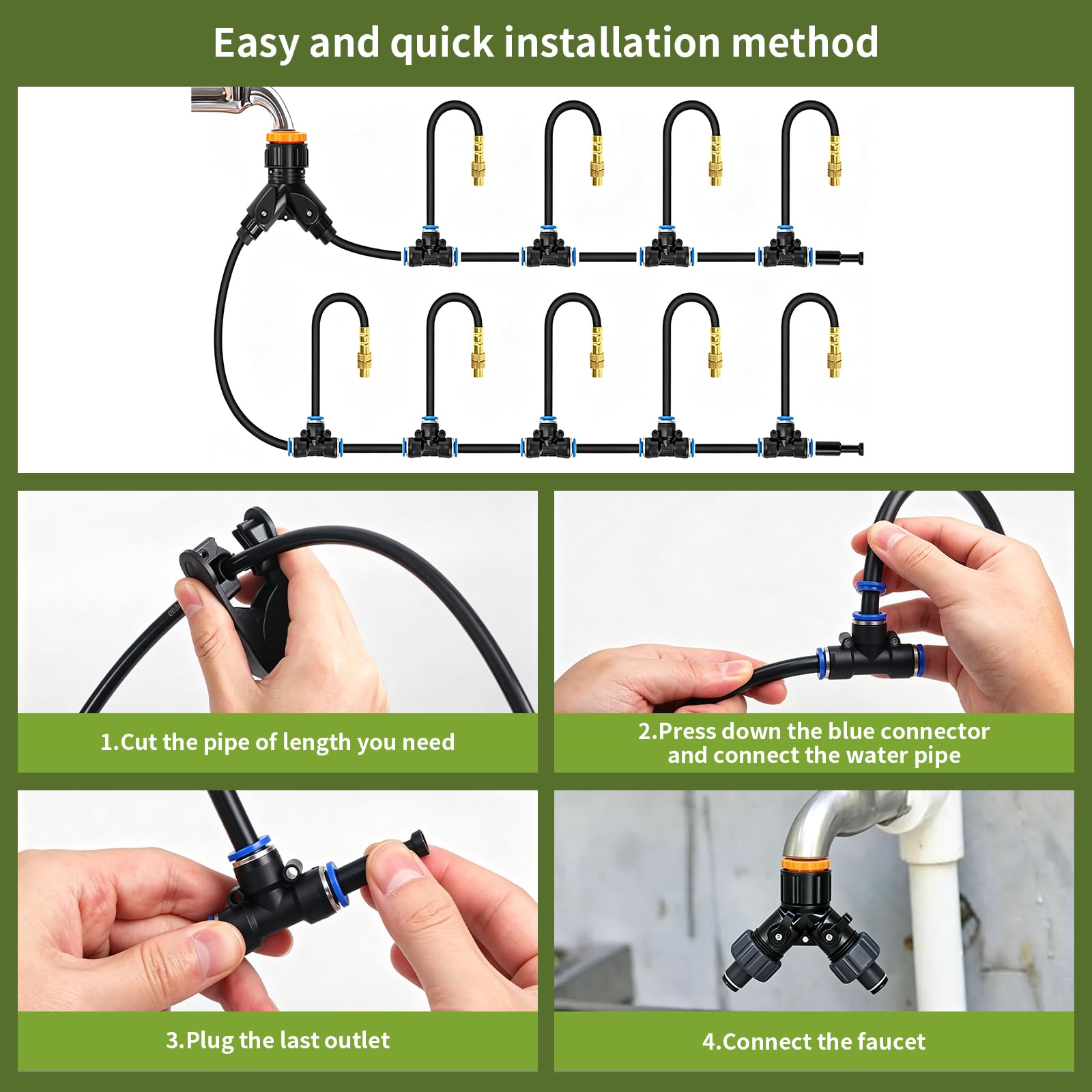 Système d'irrigation goutte à goutte de 30 m, système d'arrosage automatique de jardin avec 30 buses en cuivre, sans outils, brume fine pour jardin, terrasse, plantes en pot, système d'arrosage de