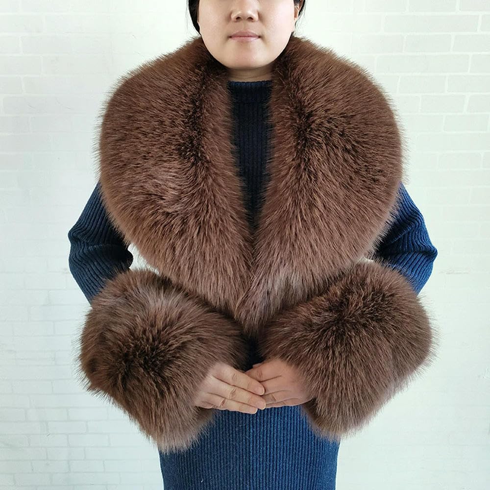 ROCILA Winter Faux Fur Collar Imitation Fur Scarf Cuffs Set Luxury Fur Shawl Wraps Women Men Coat Large Size Neck Warmer Furry Scarves