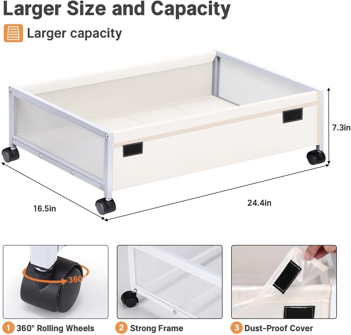 Under Bed Storage on Wheels, 2 Pack Under Bed Storage Box with Lid, Rolling Underbed Storage with Wheels for Clothes, Shoes, Blankets,Black