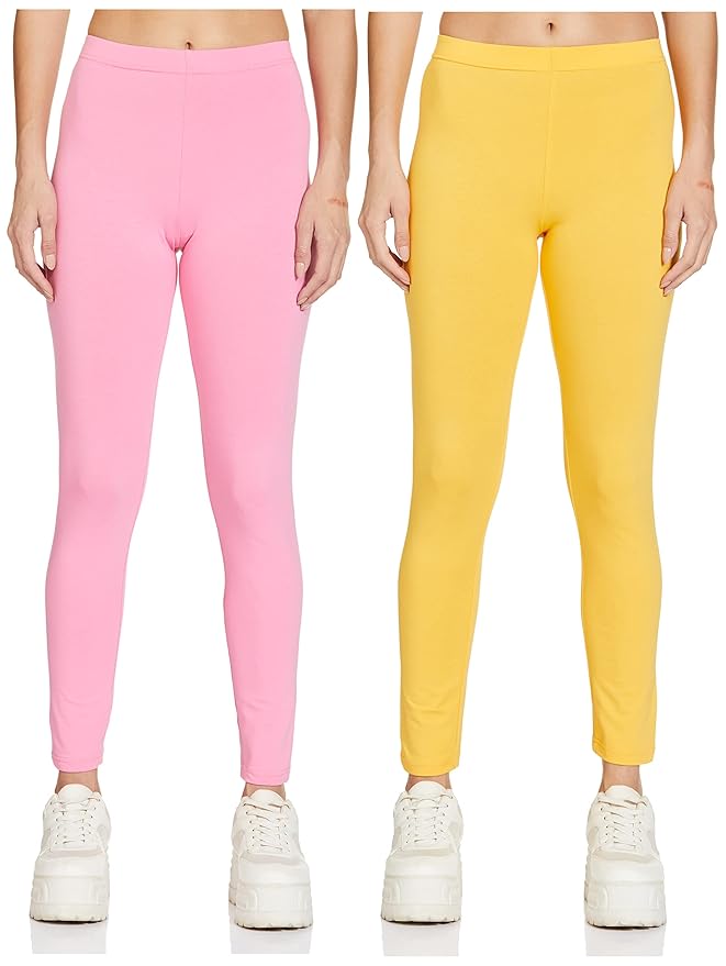 Symbol Women's Mid Rise Ankle Length Cotton Stretch Skinny Fit Leggings (Available in Plus Sizes)