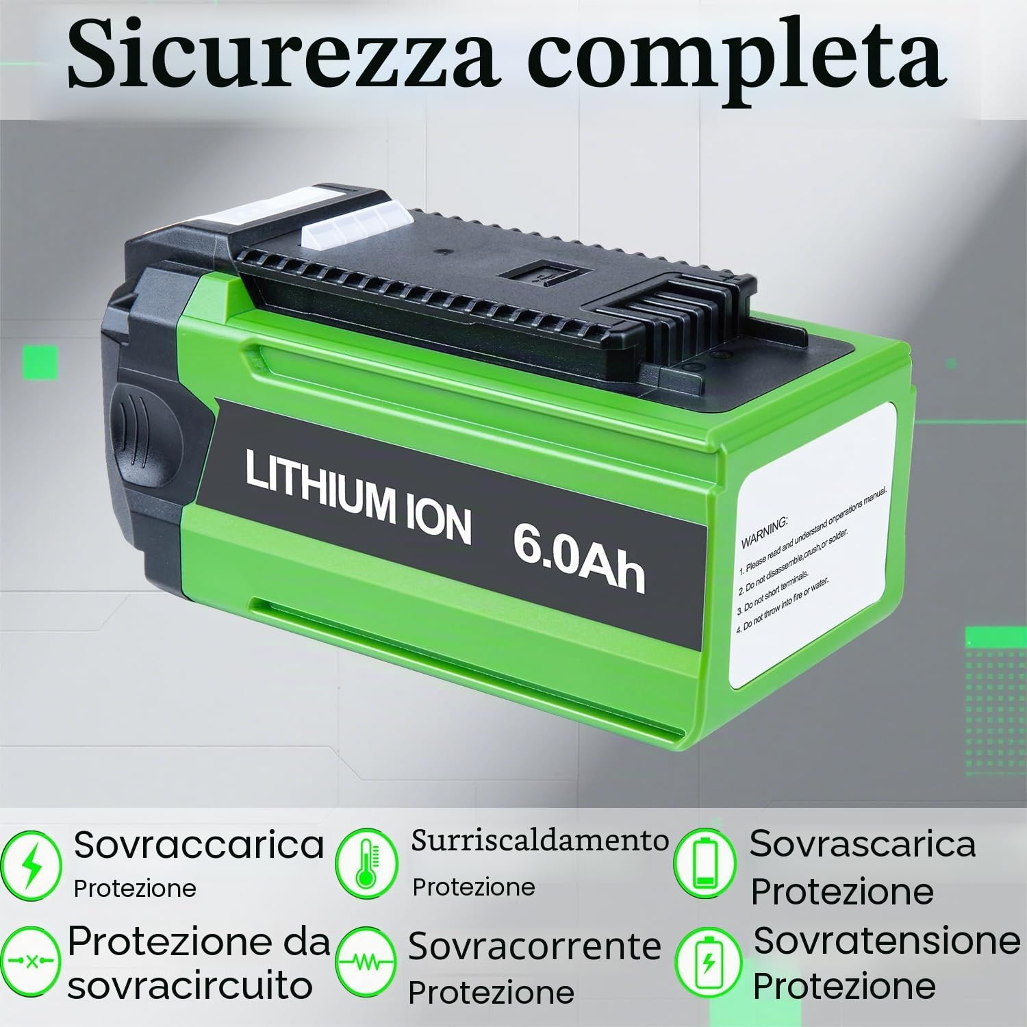 6000mAh Batteria di ricambio per Greenworks 40 V G-MAX 6.0 Ah Li-ion batteria, compatibile con utensili elettrici 29472 29462 2901319 25302 24322