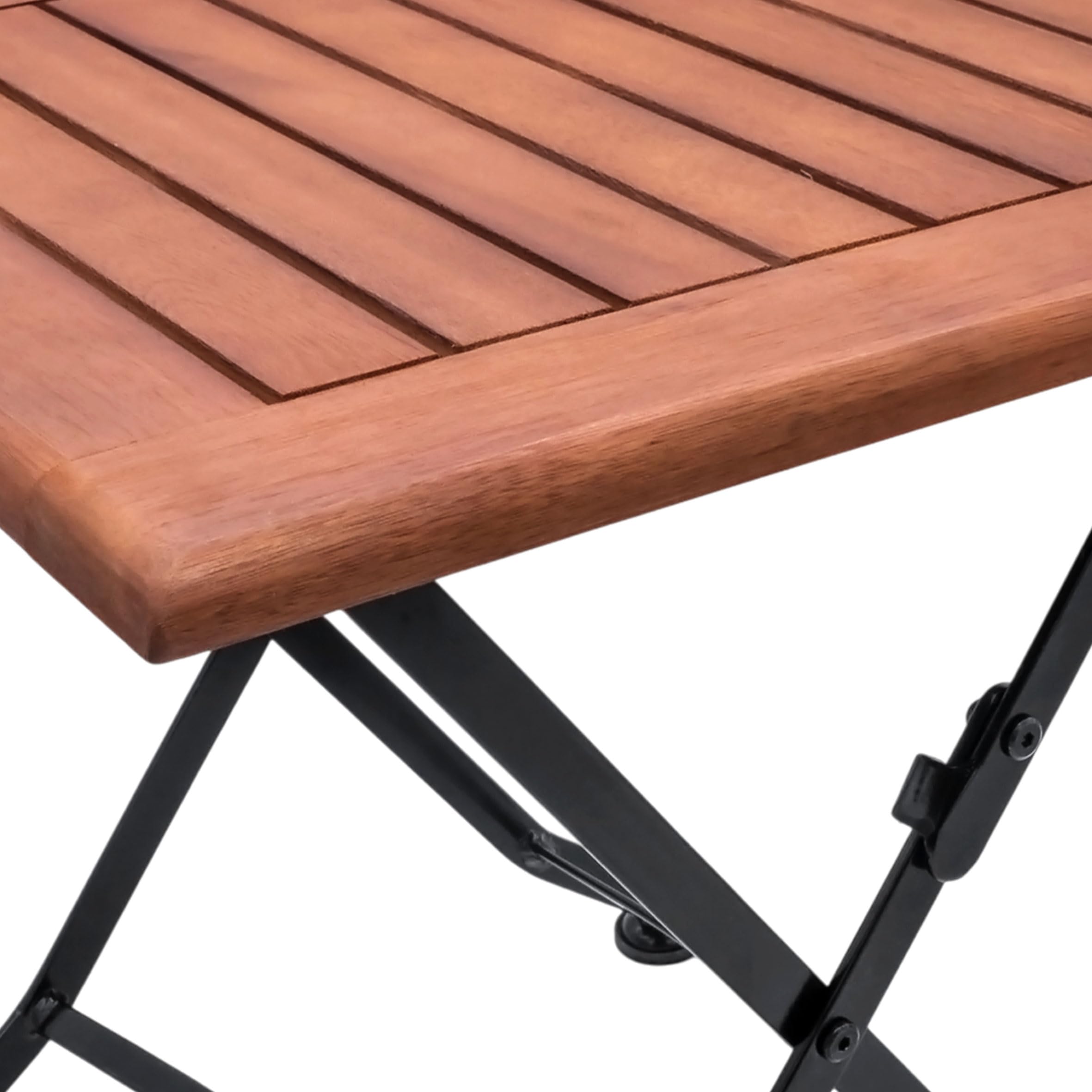 Spetebo Eukaliptusowy stół ogrodowy z metalową ramą – 45 cm – składany stół ogrodowy, drewniany stolik bistro, stolik pomocniczy
